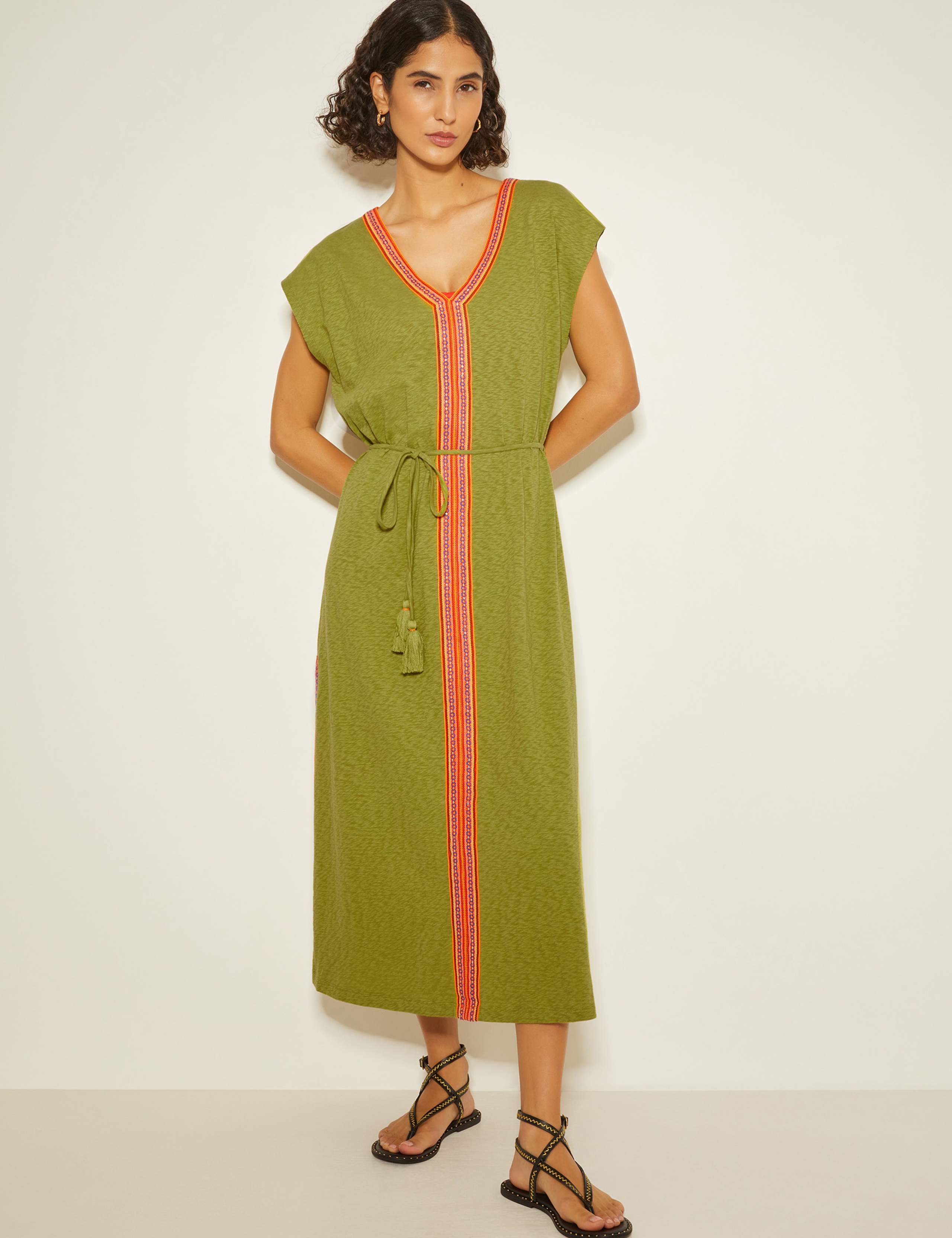 Pure Cotton Embroidered V-Neck Kaftan Dress