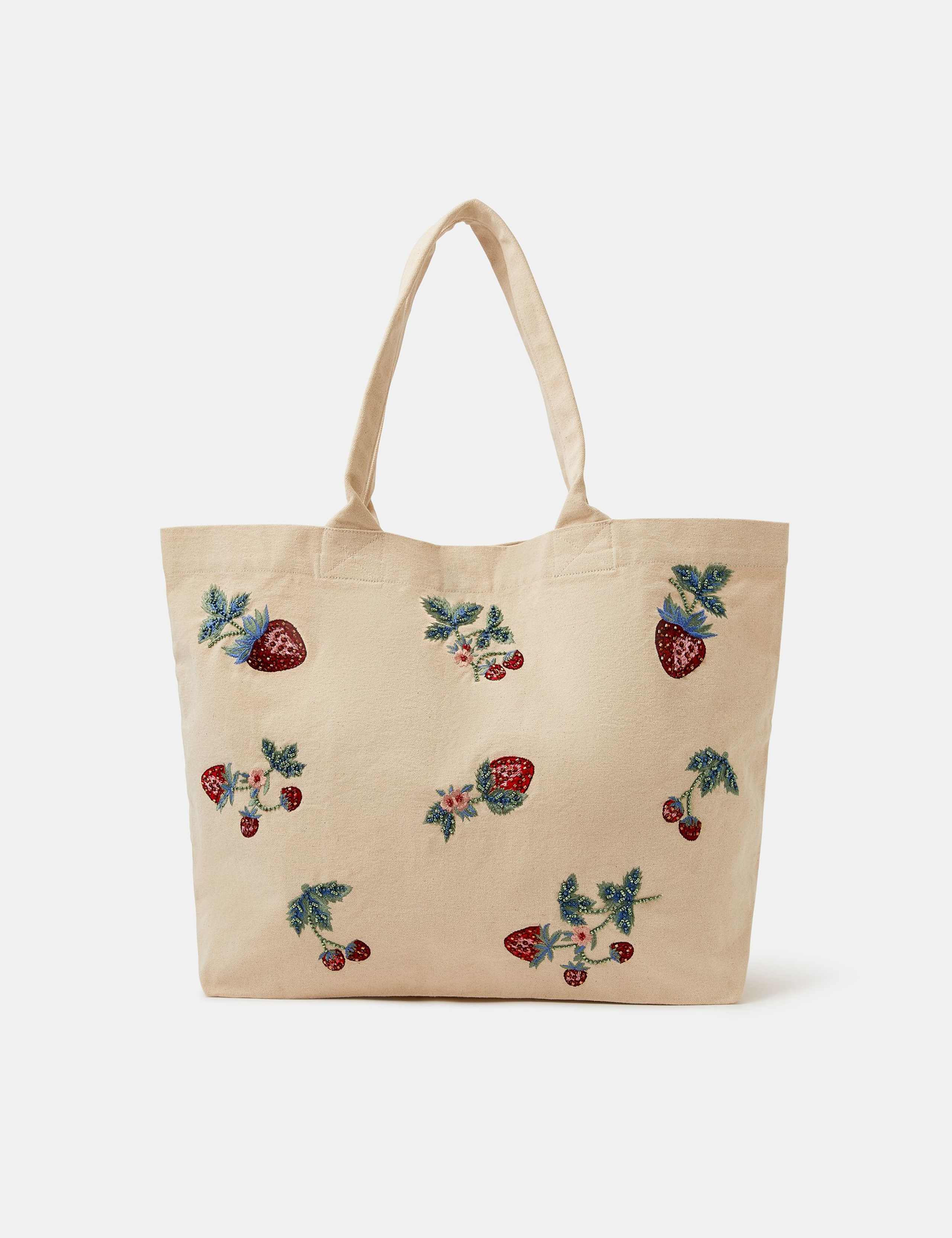 Pure Cotton Embellished Strawberry Shopper