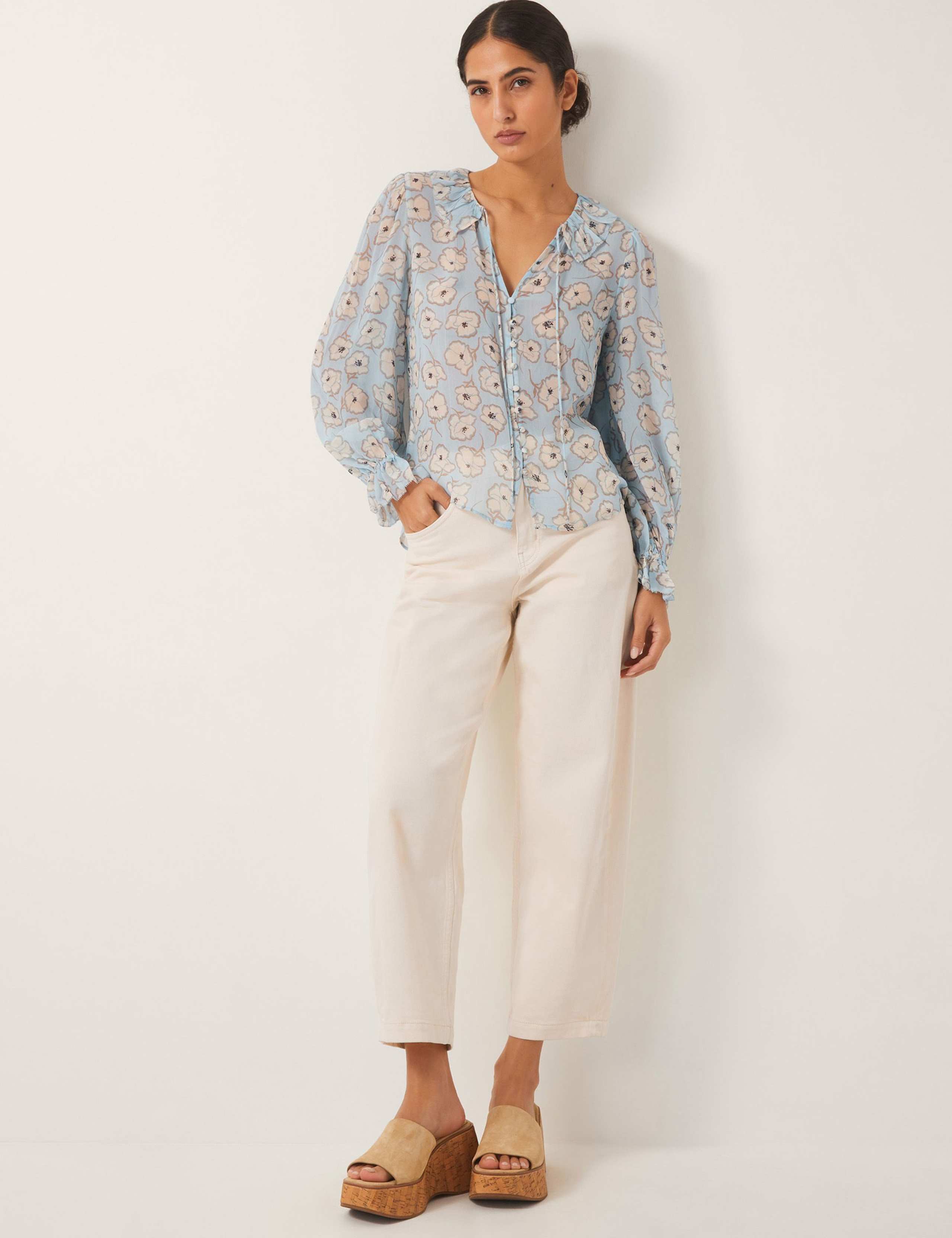 Floral Tie Neck Ruffle Blouse