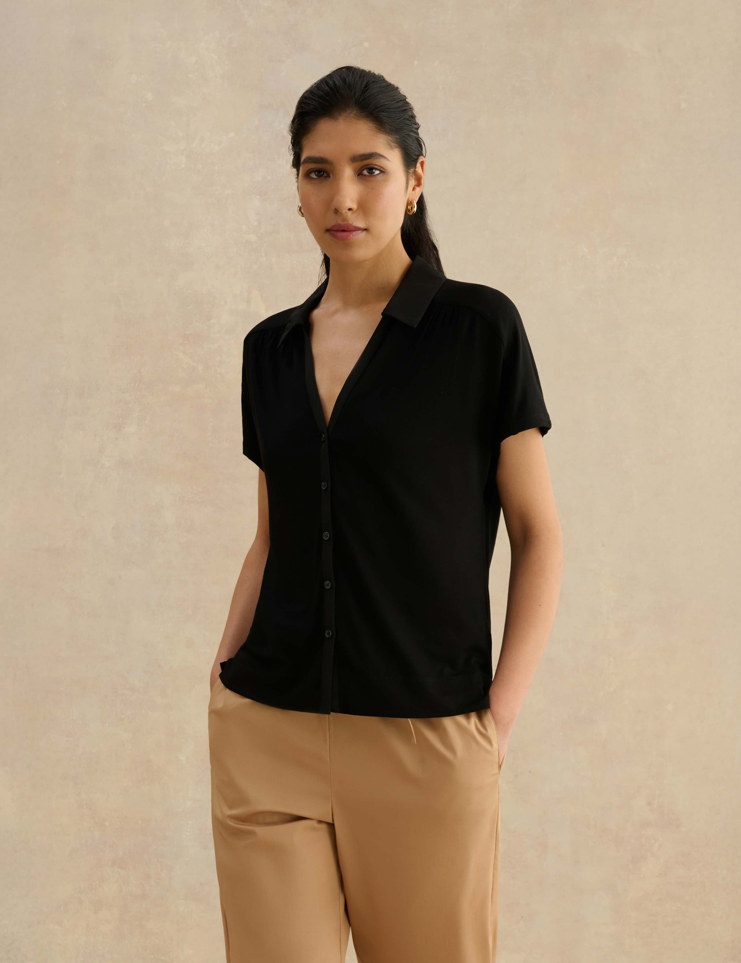 Jersey Collared Button Through Top