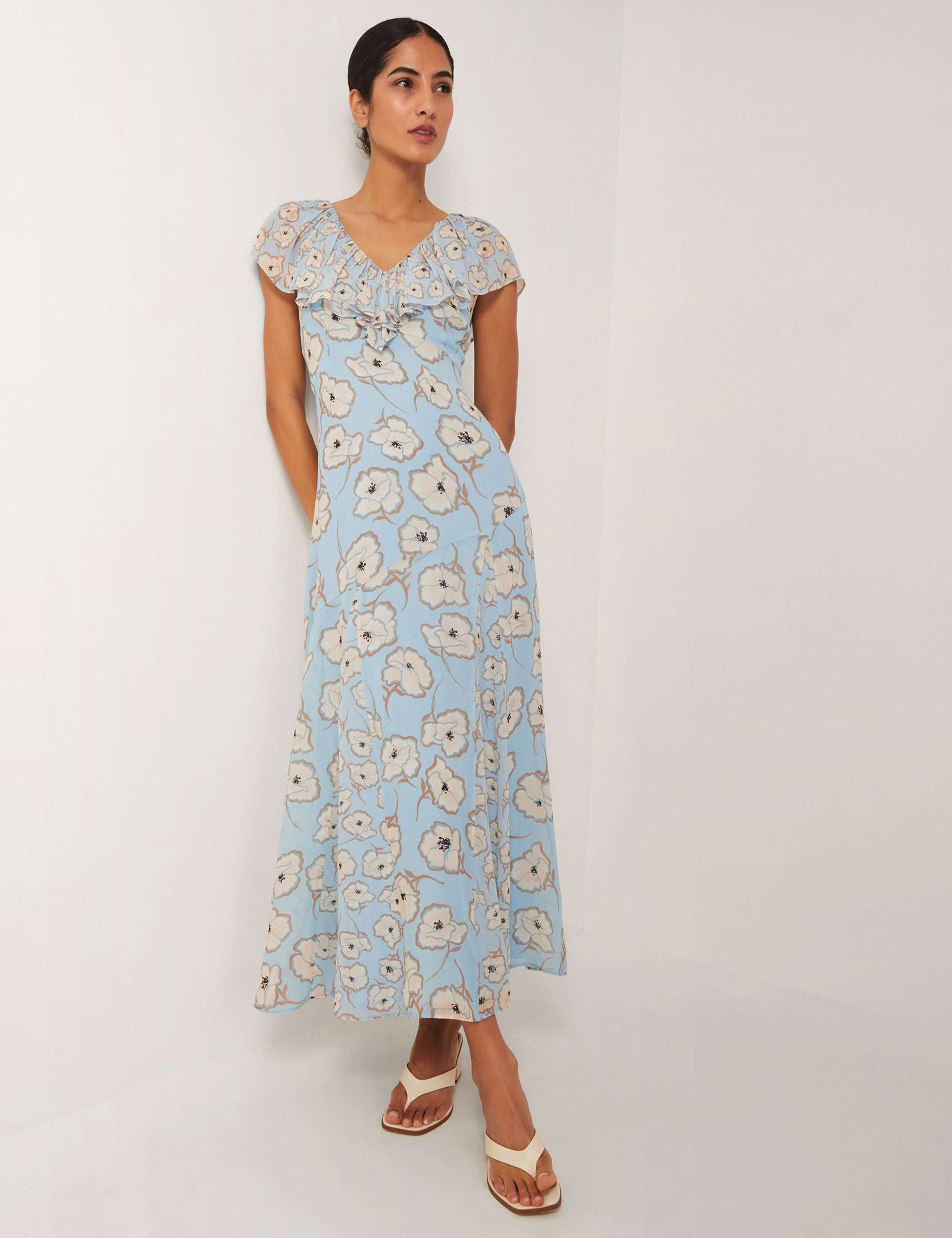 Floral V-Neck Angel Sleeves Maxi Tiered Dress