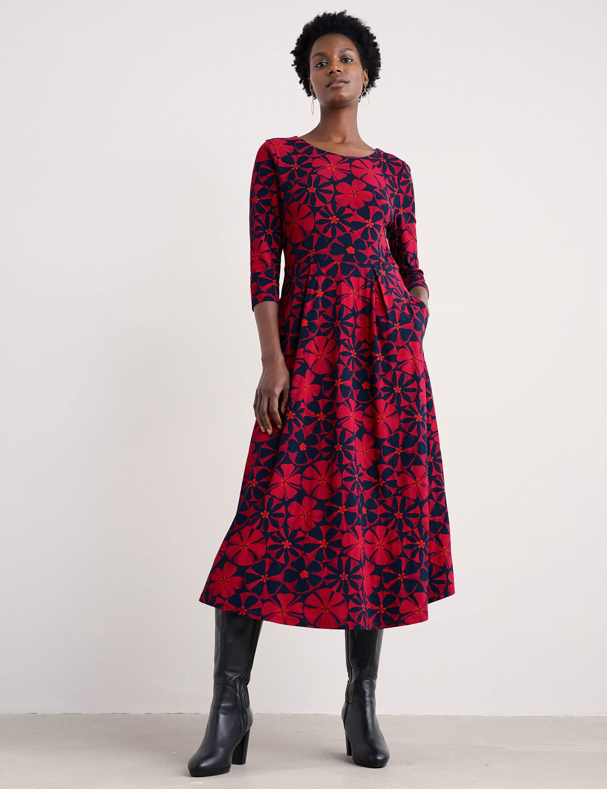 Cotton Rich Floral Midi Waisted Dress