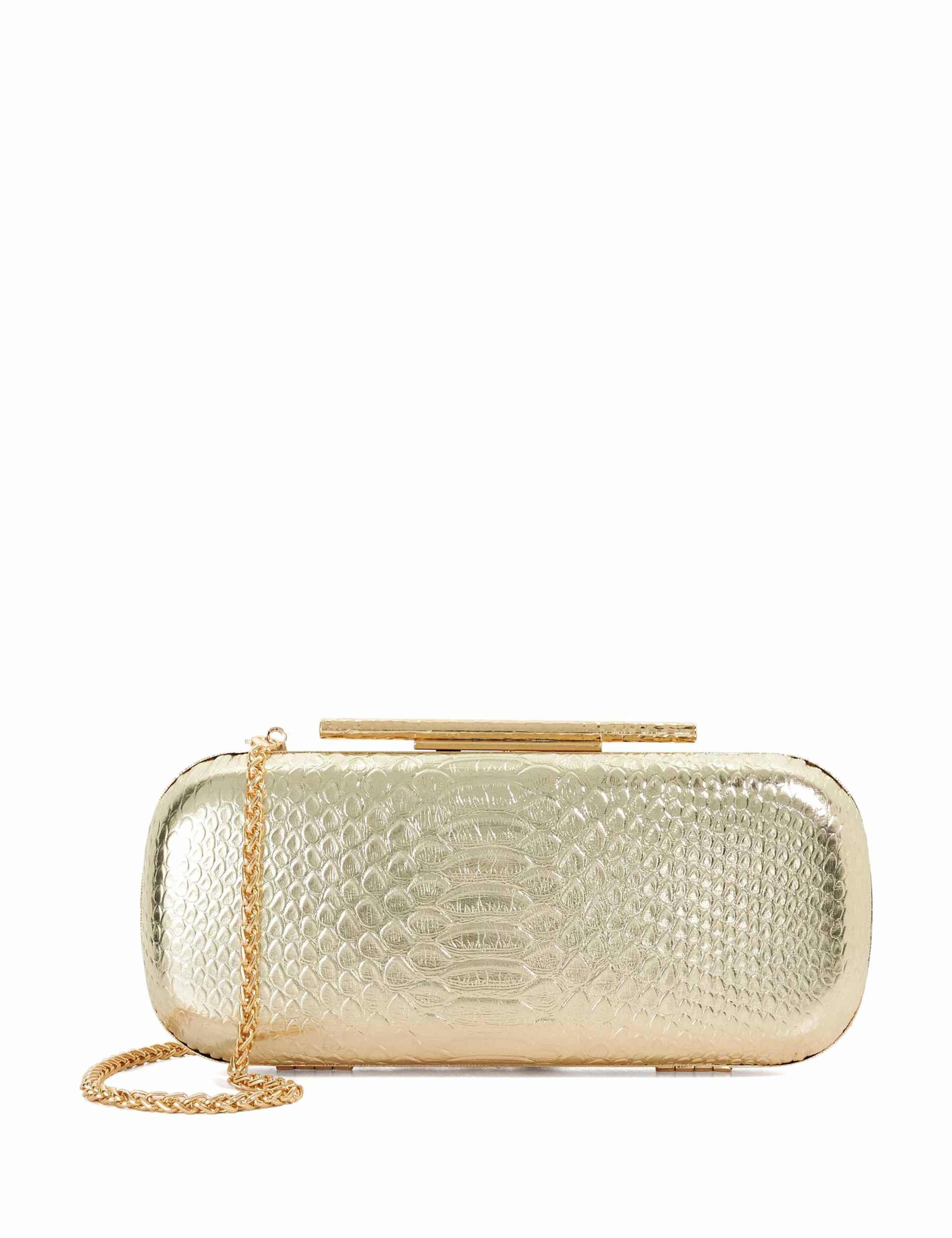 Leather Croc Effect Oval Hard Clutch Bag