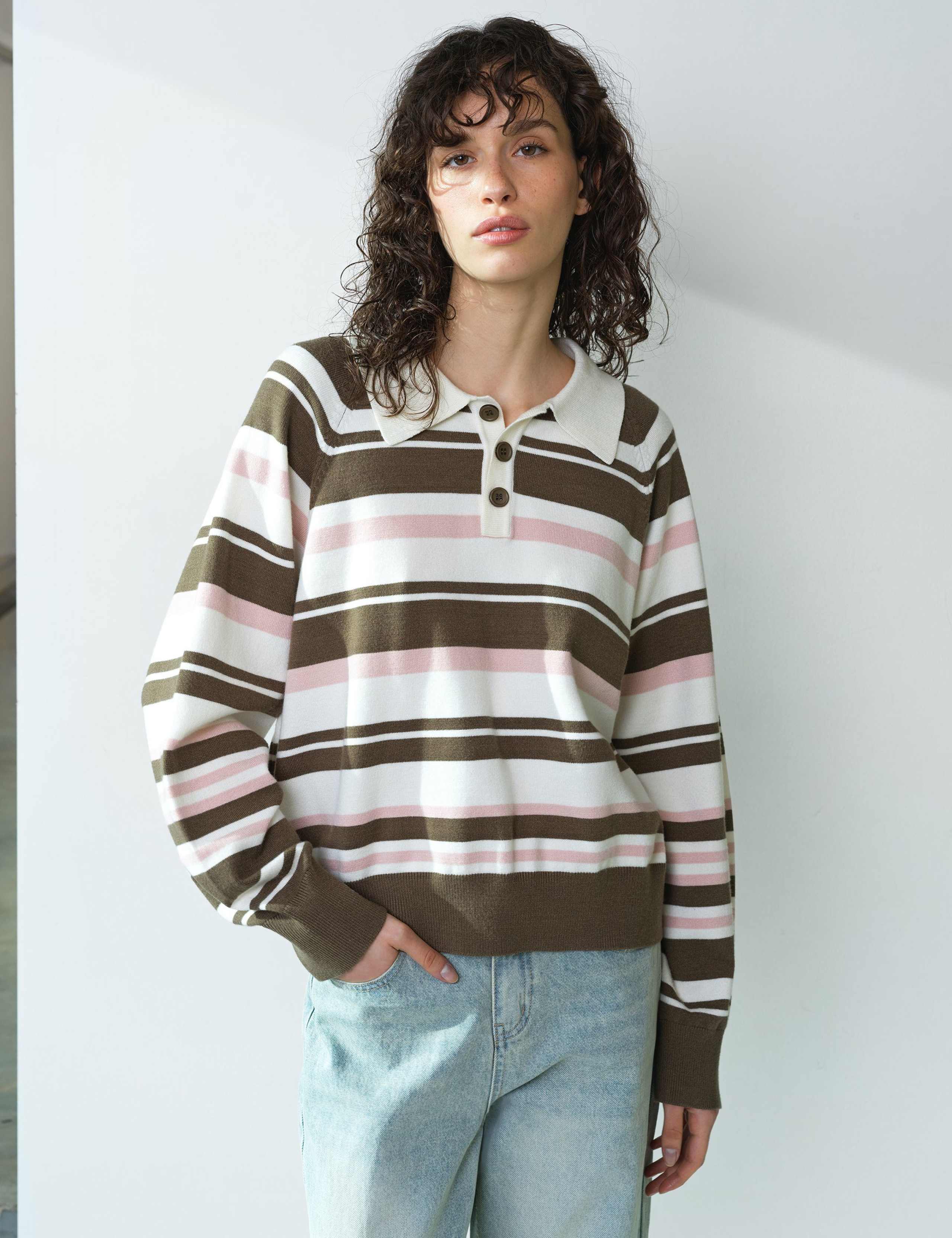 Striped Polo Neck Jumper