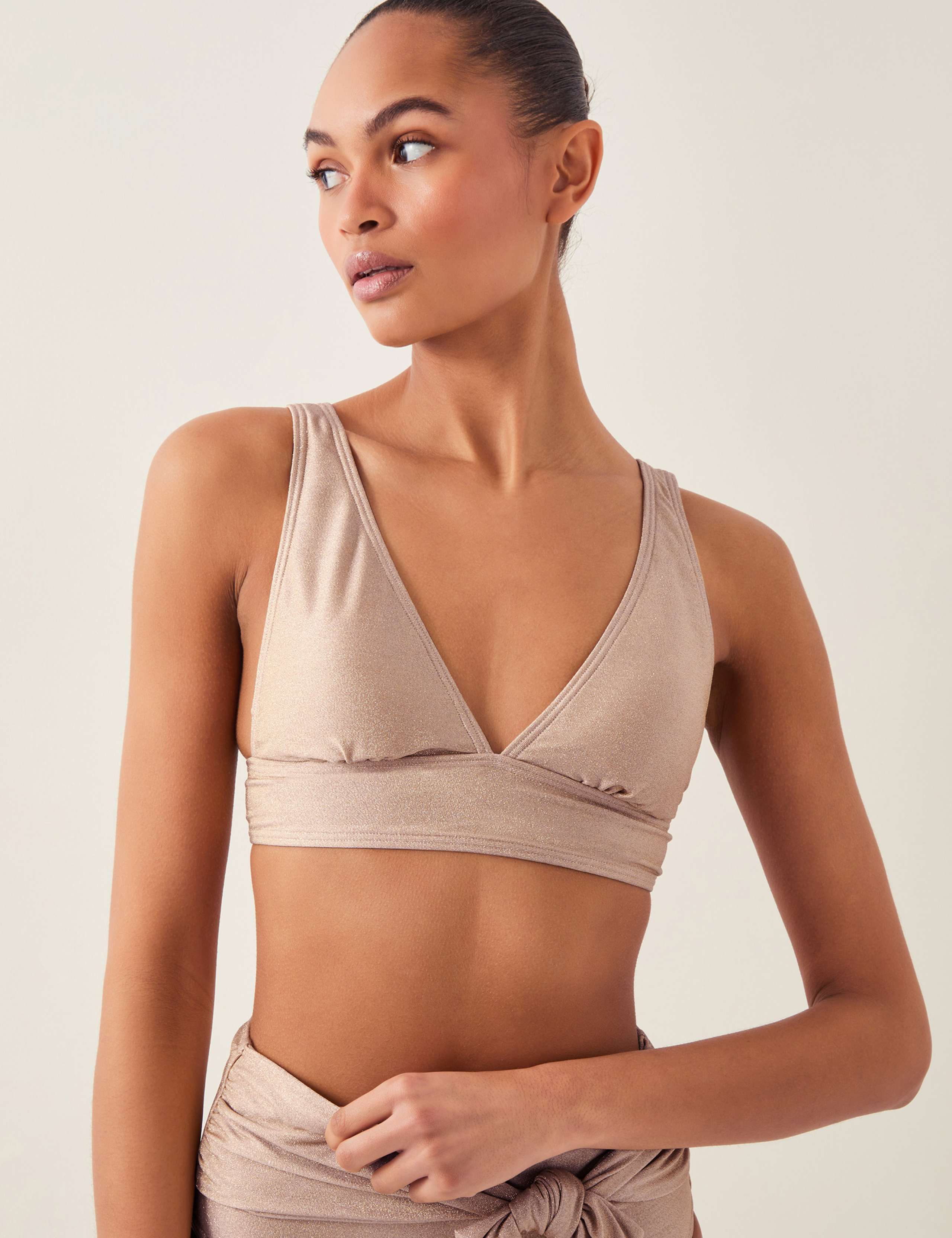 Glittery Triangle V-Neck Bikini Top