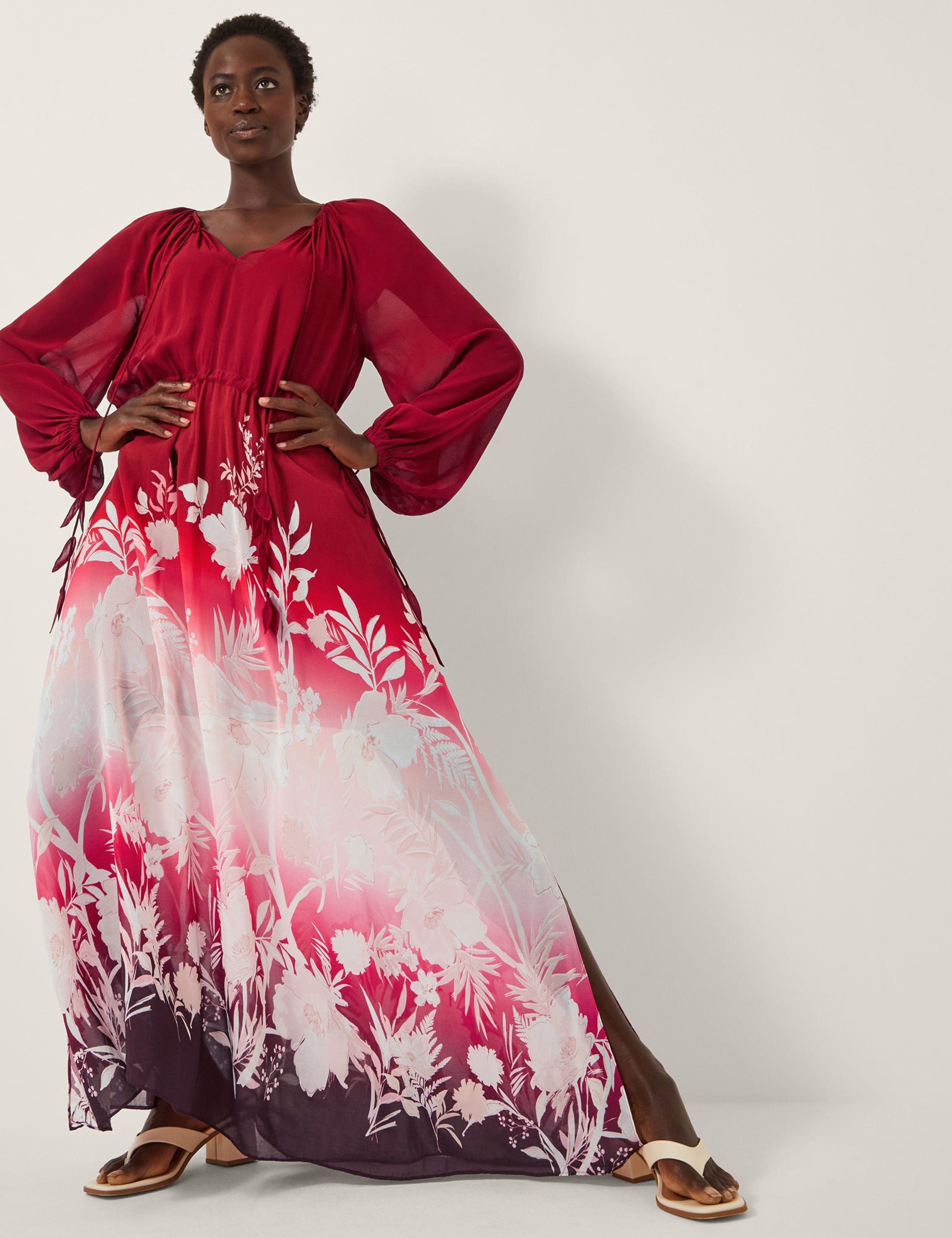 Floral Tie Neck Maxi Skater Dress