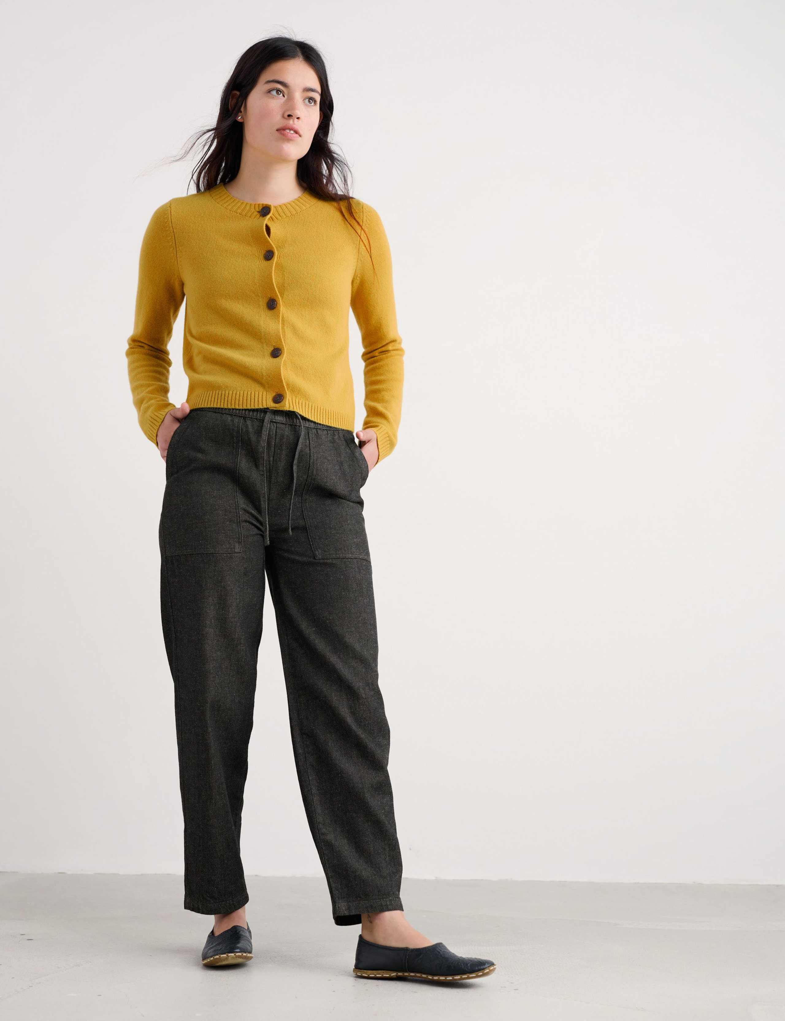 Cotton Rich Drawstring Joggers with Linen