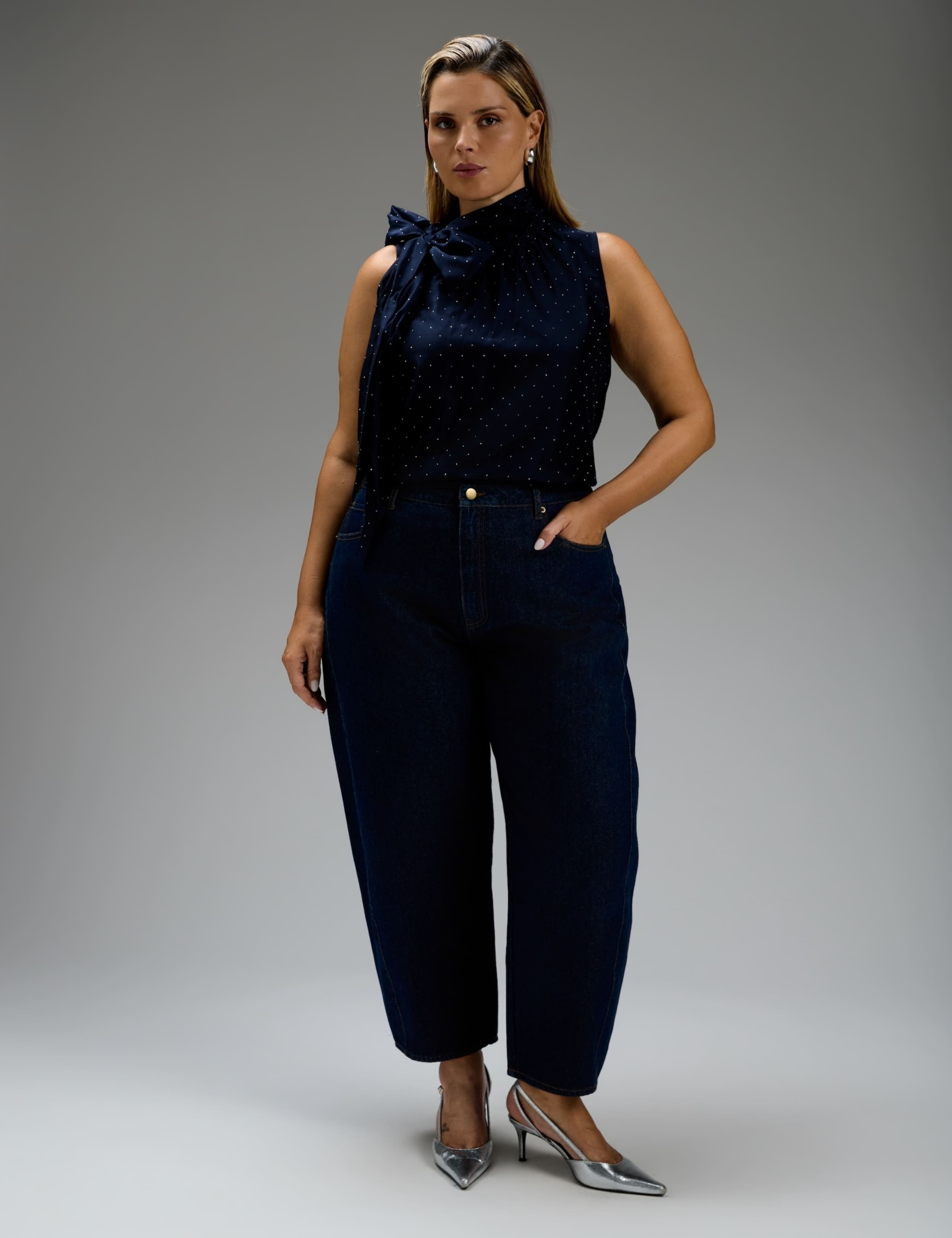 Embellished Tie Neck Sleeveless Blouse