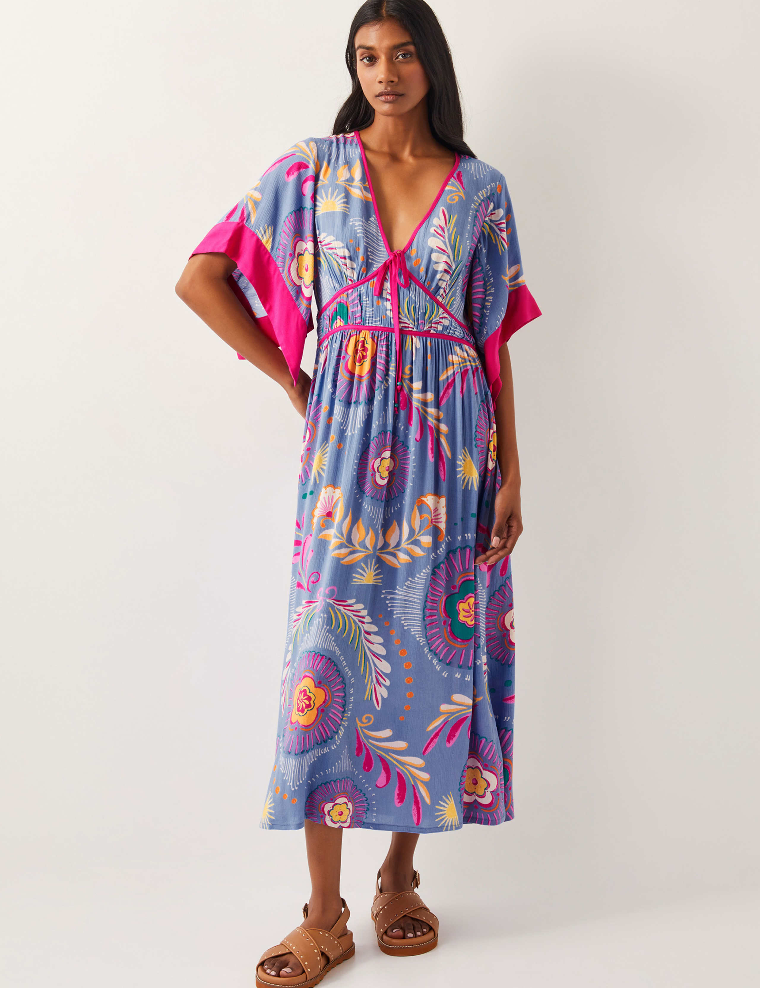 Floral V-Neck Shirred Midi Skater Dress