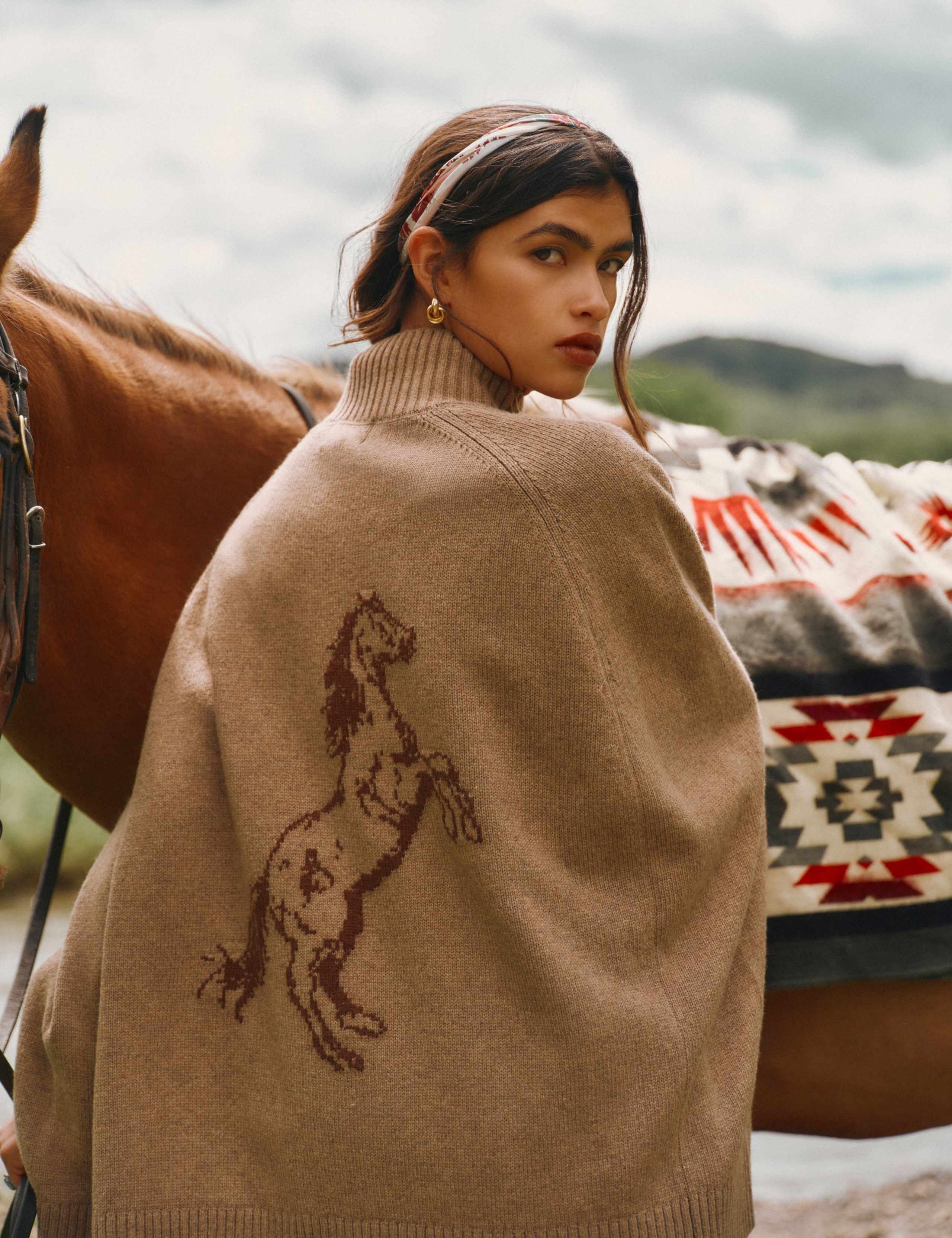 Textured High Neck Knitted Cape