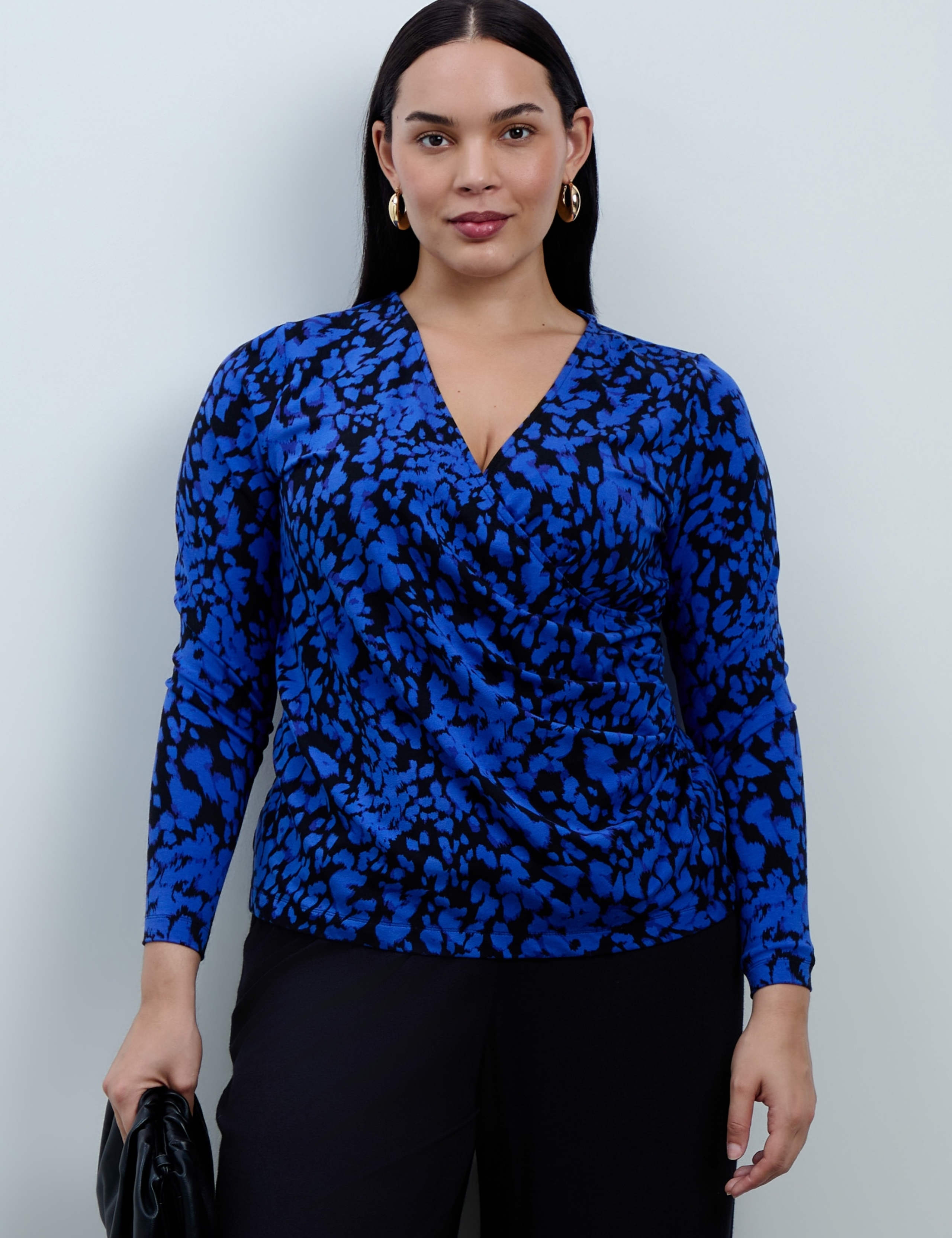 Curve Jersey Printed V-Neck Wrap Blouse