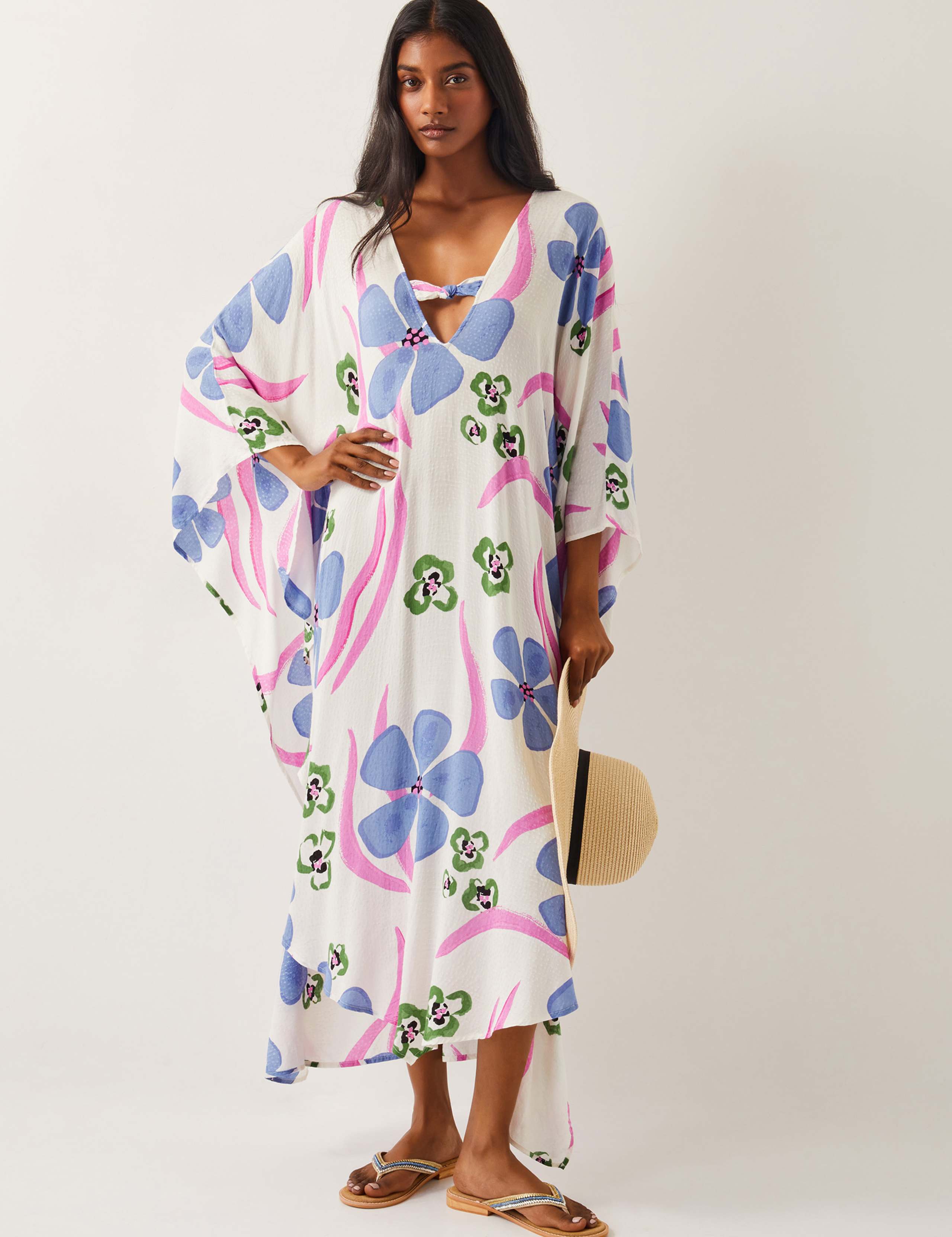 Floral V-Neck Beach Cover Up Kaftan