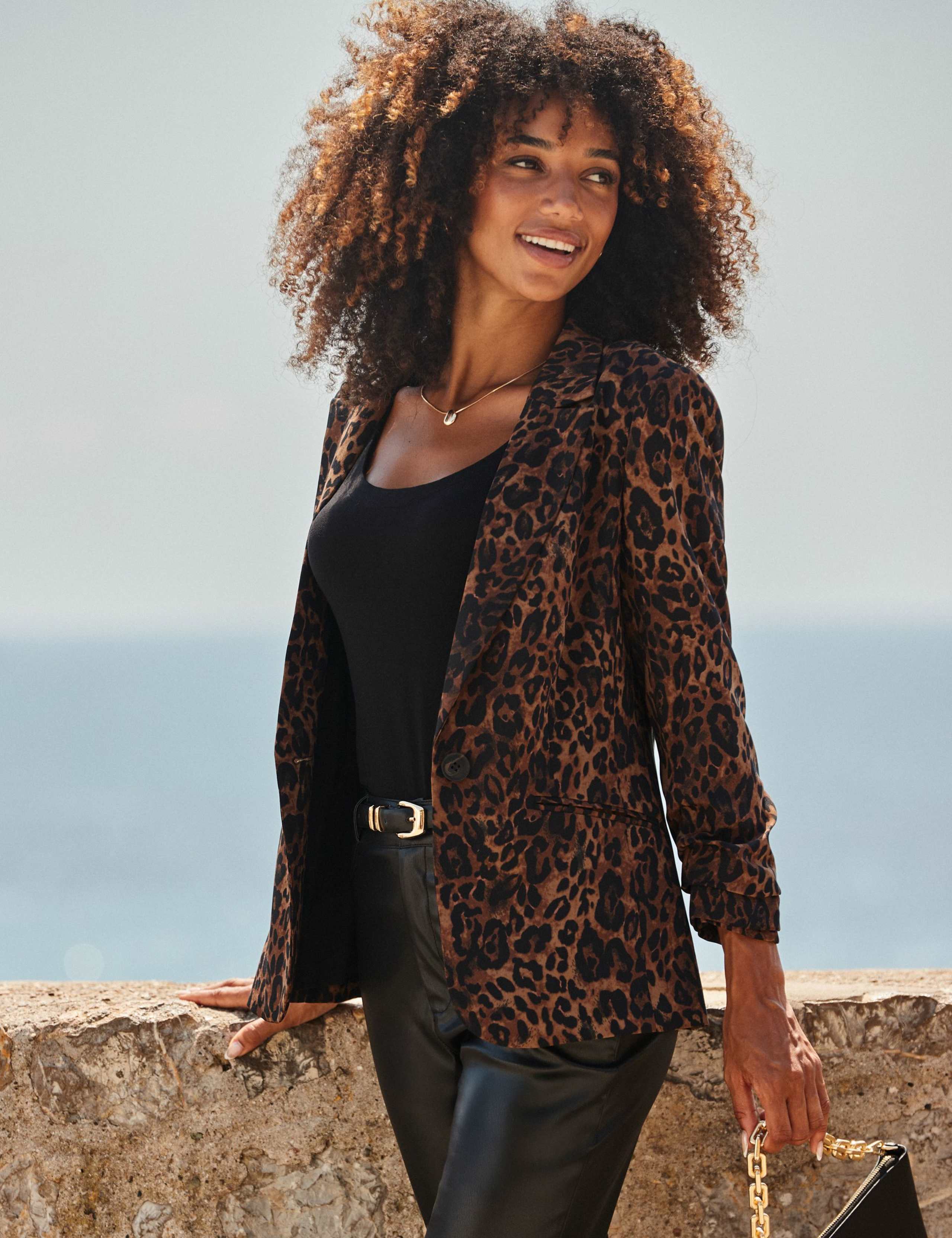 Leopard Print Single Breasted Blazer