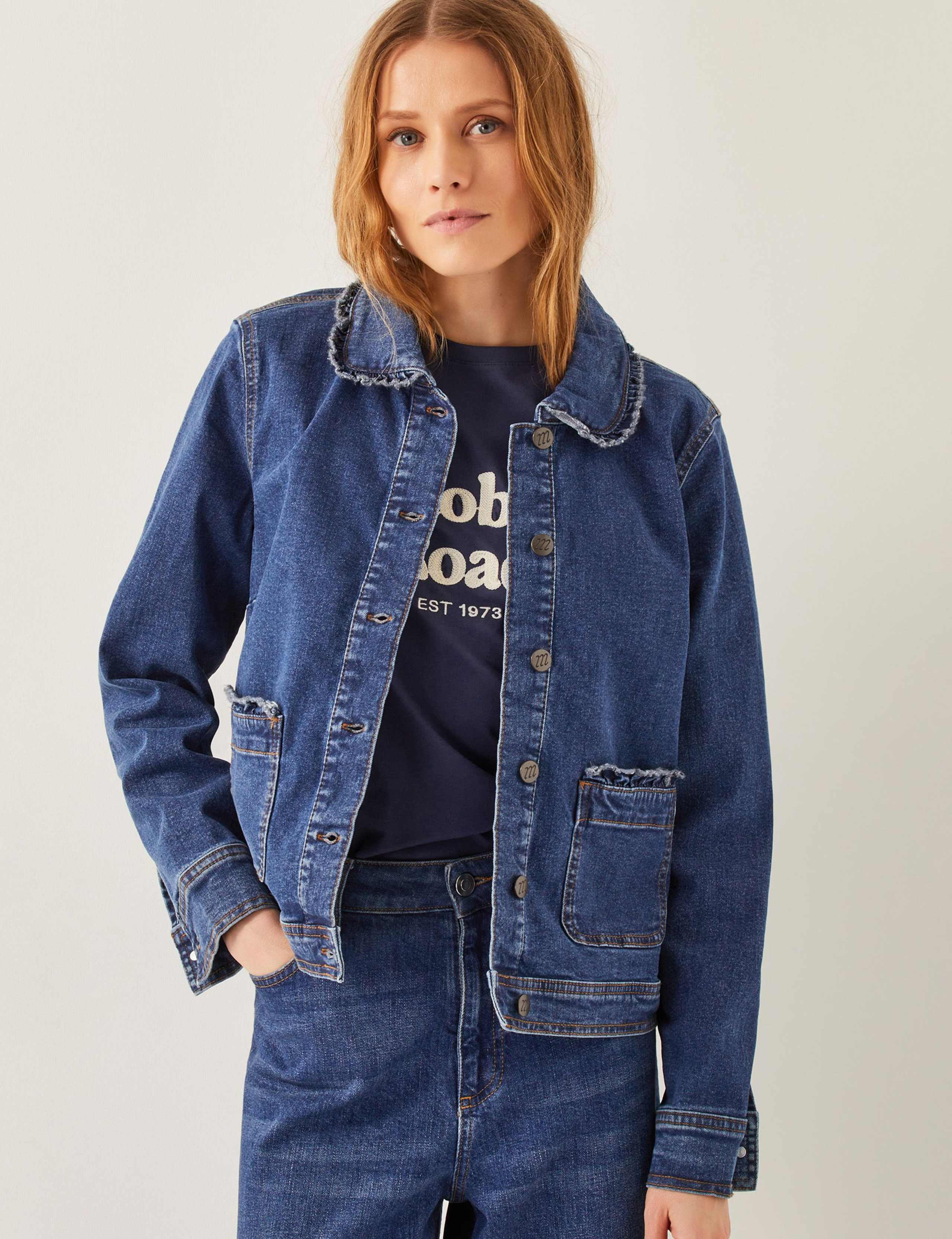 Denim Frill Detail Collared Jacket