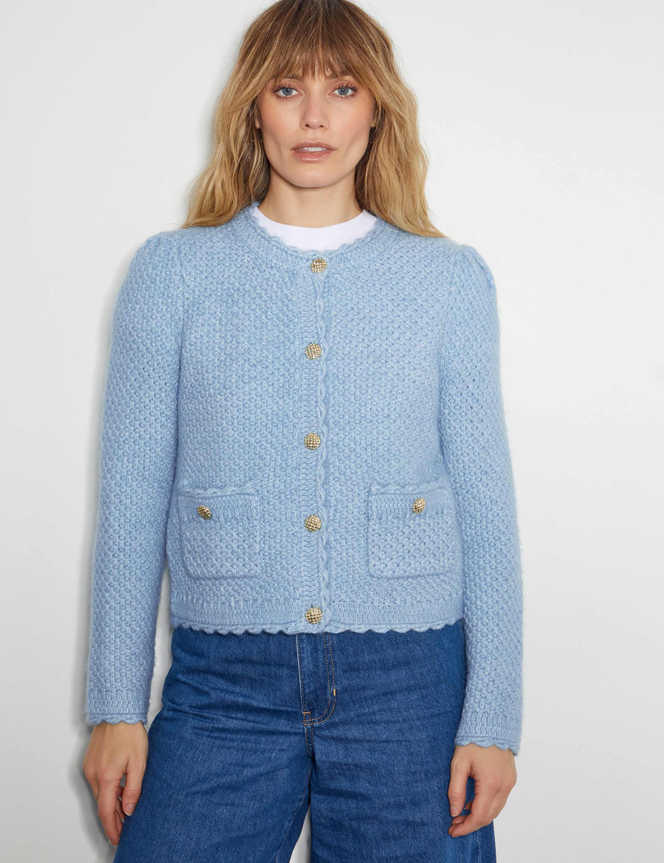 Textured Scallop Edge Cropped Cardigan