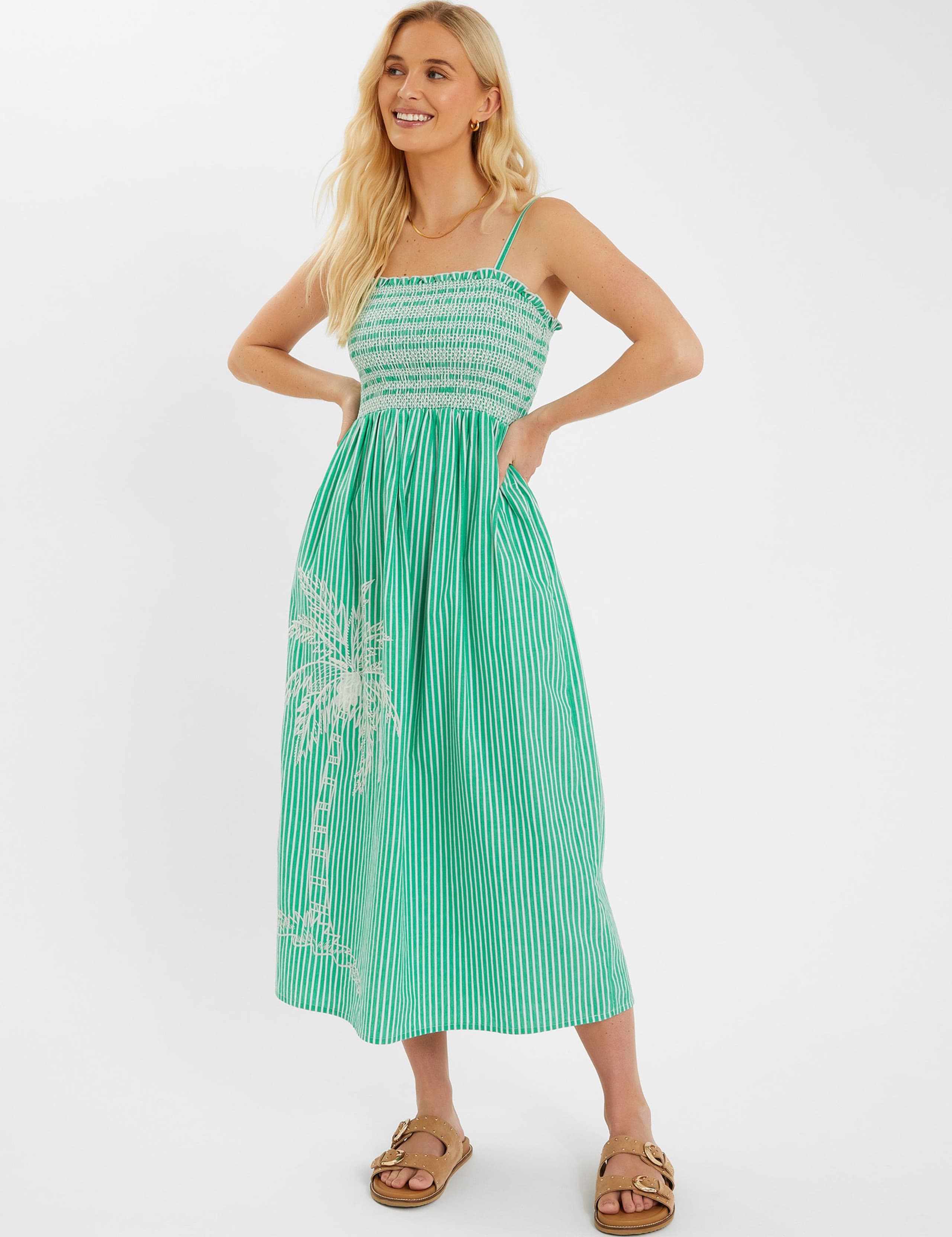 Pure Cotton Striped Midi Beach Dress