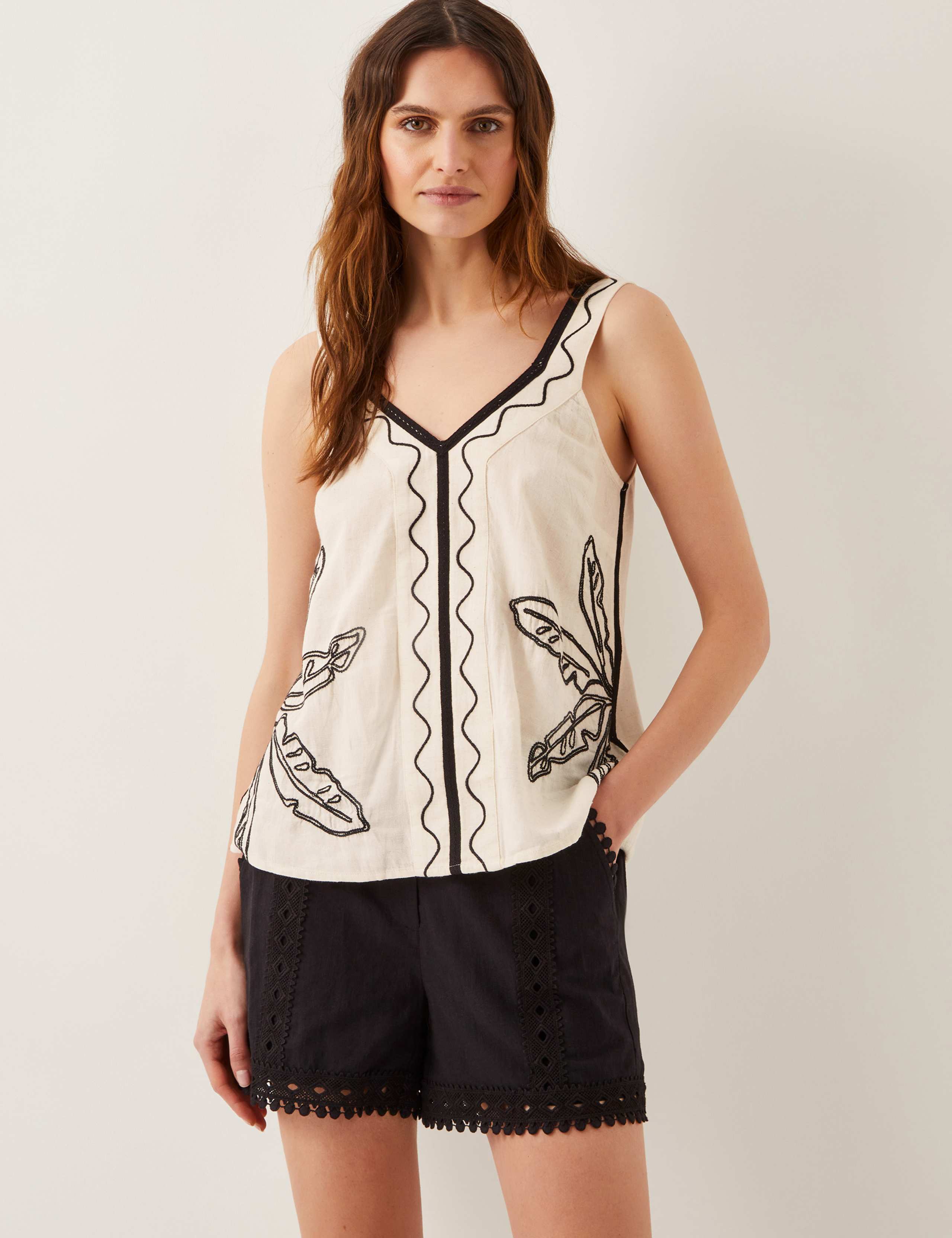 Cotton Blend V-Neck Embroidered Cami Top