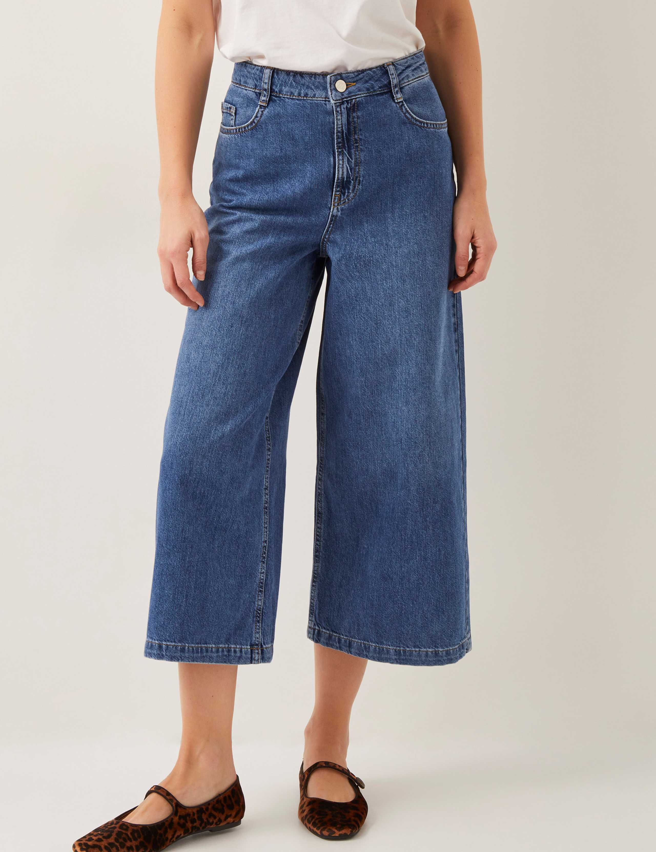 High Waisted Wide Leg Cropped Jeans