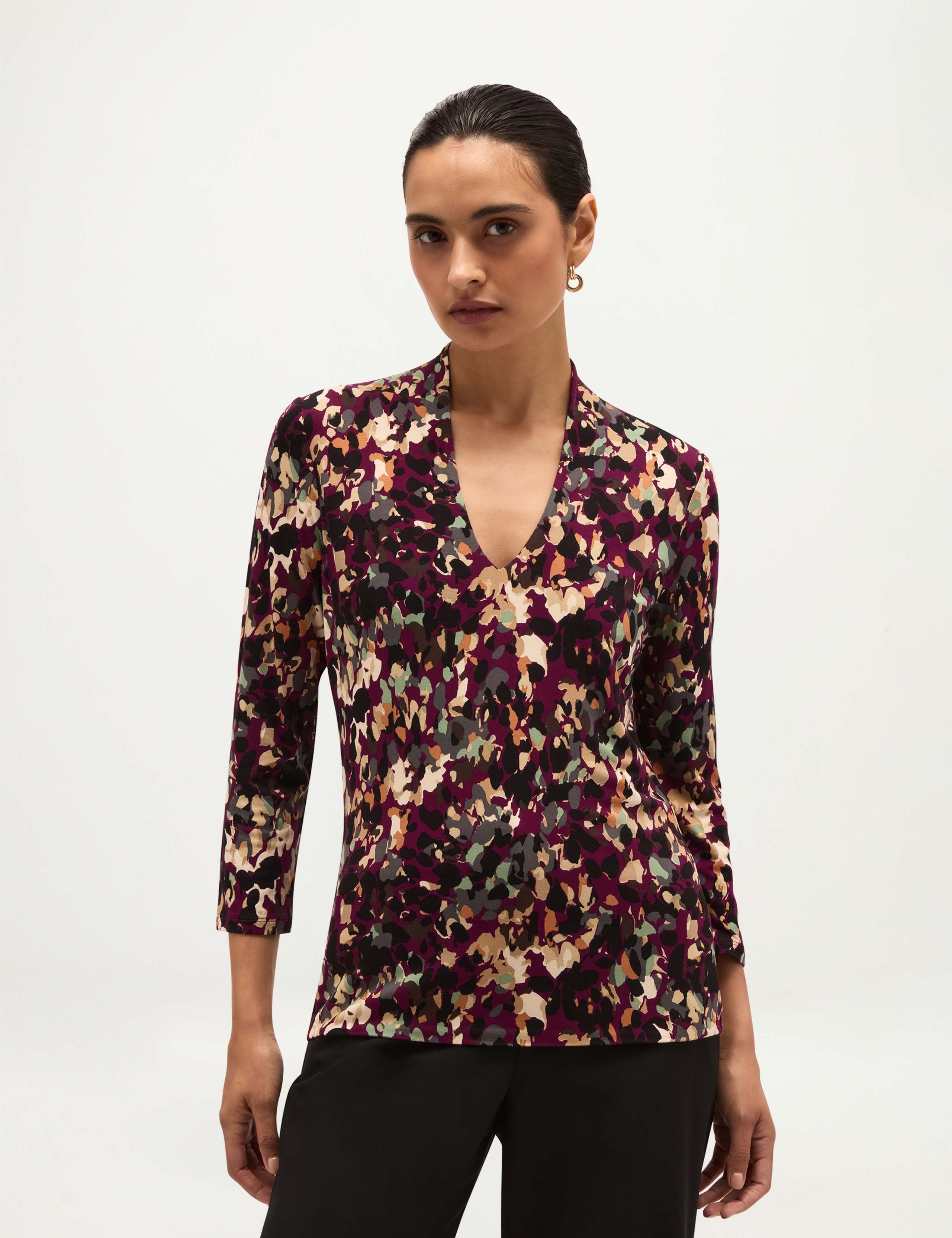 Jersey Printed V-Neck Top
