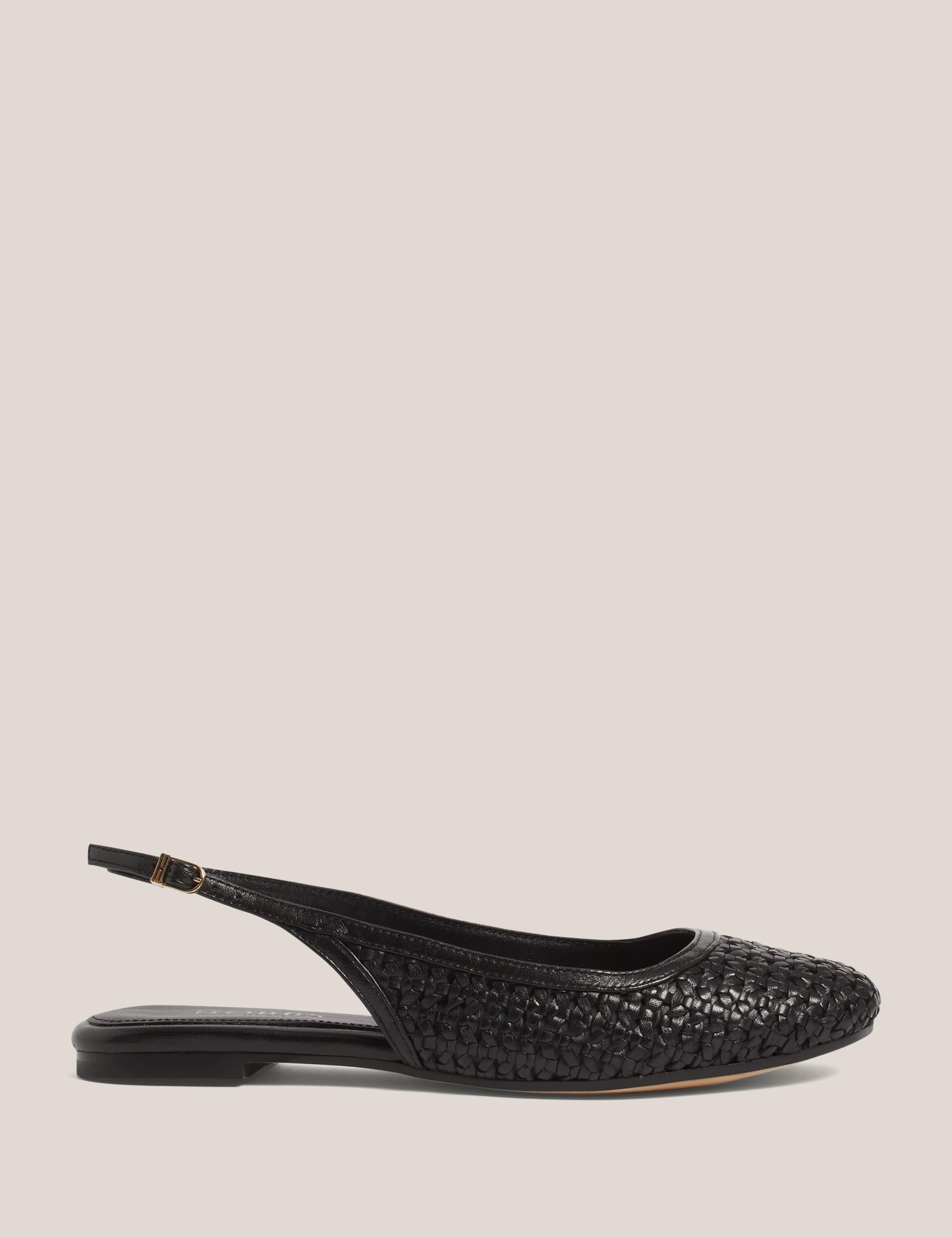 Leather Woven Slip On Flat Slingback Shoes