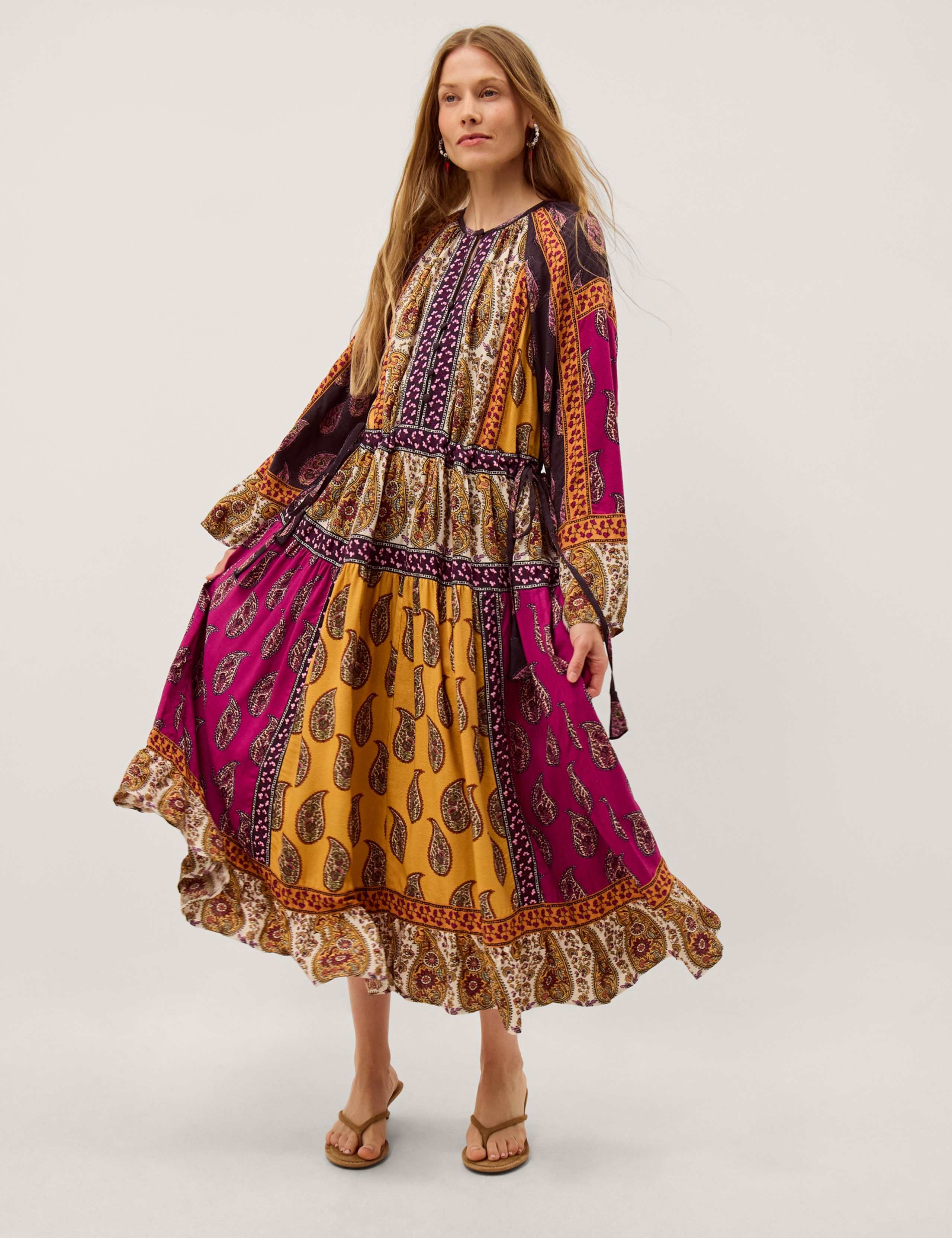 Paisley Round Neck Midi Smock Dress