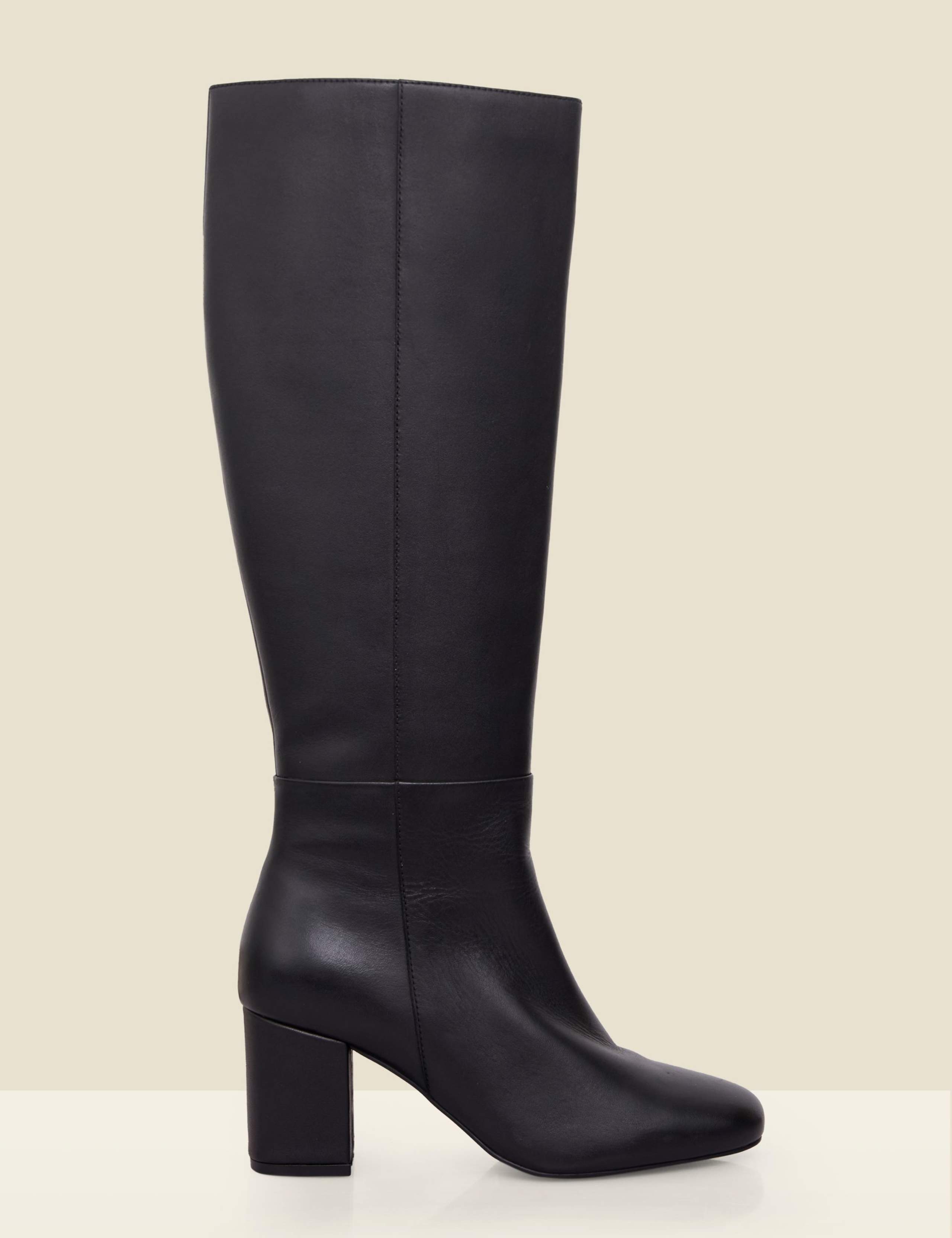 Leather Block Heel Knee High Boots