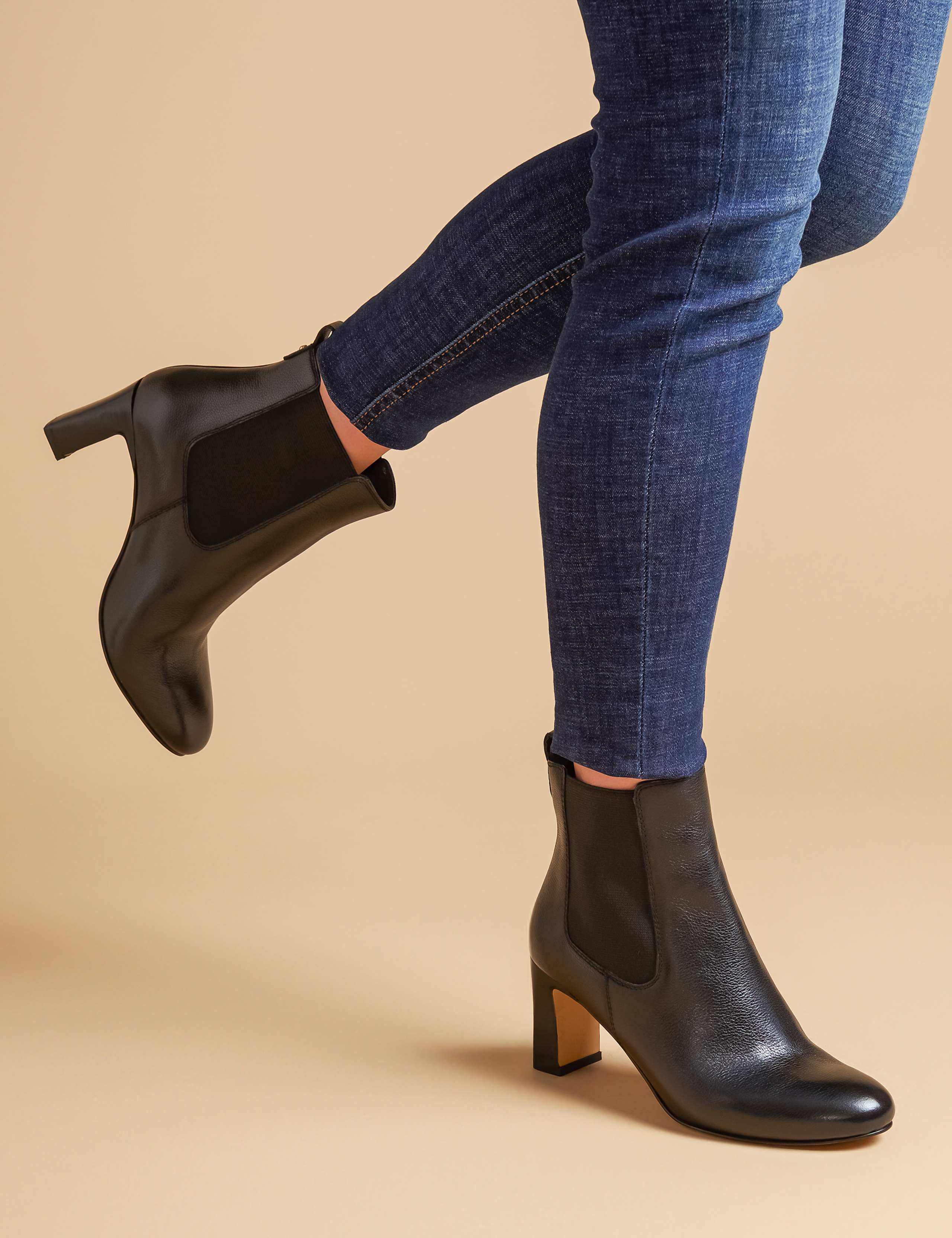 Leather Block Heel Ankle Boot
