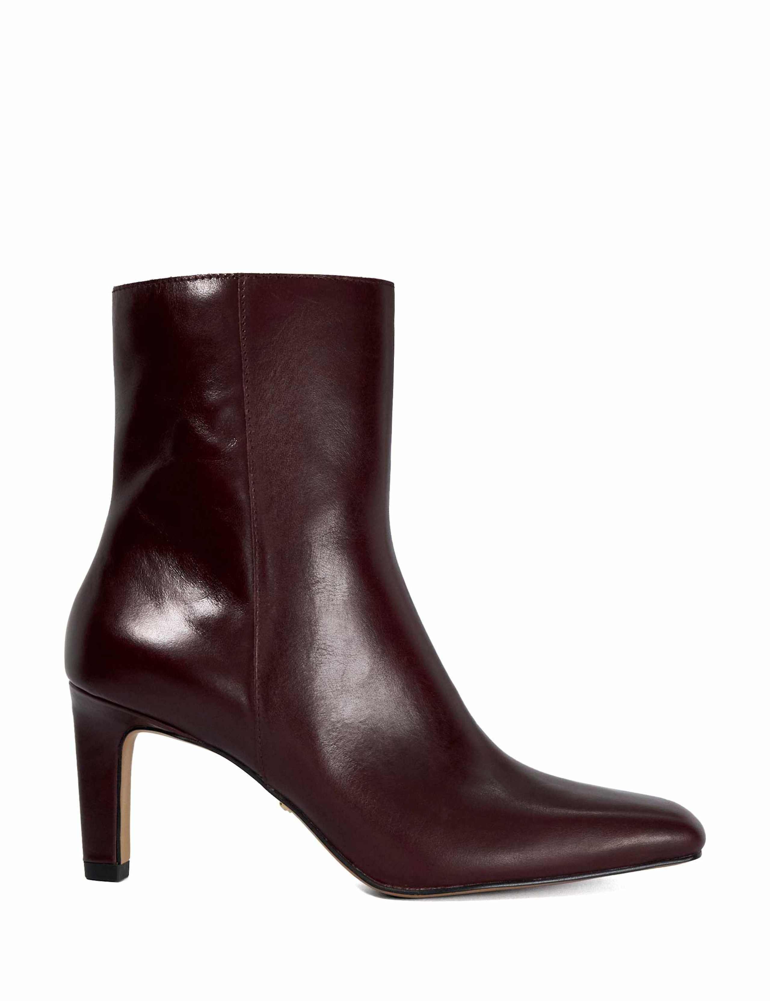 Leather Square Toe Stiletto Heel Boots
