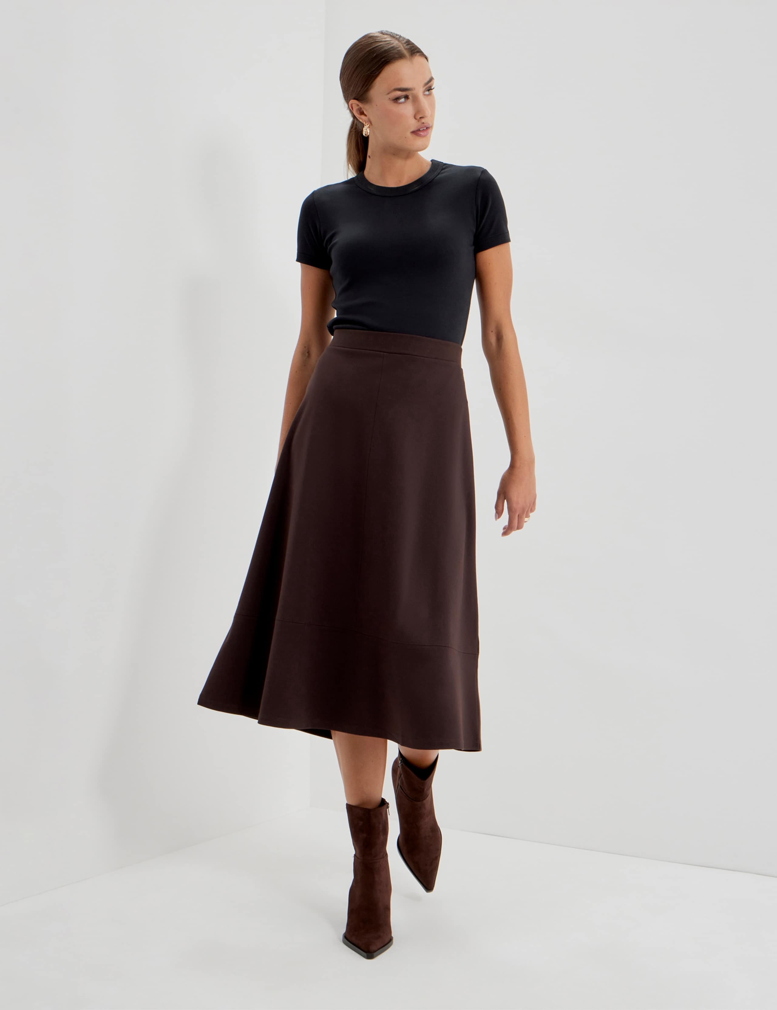 Jersey Midi A-Line Skirt