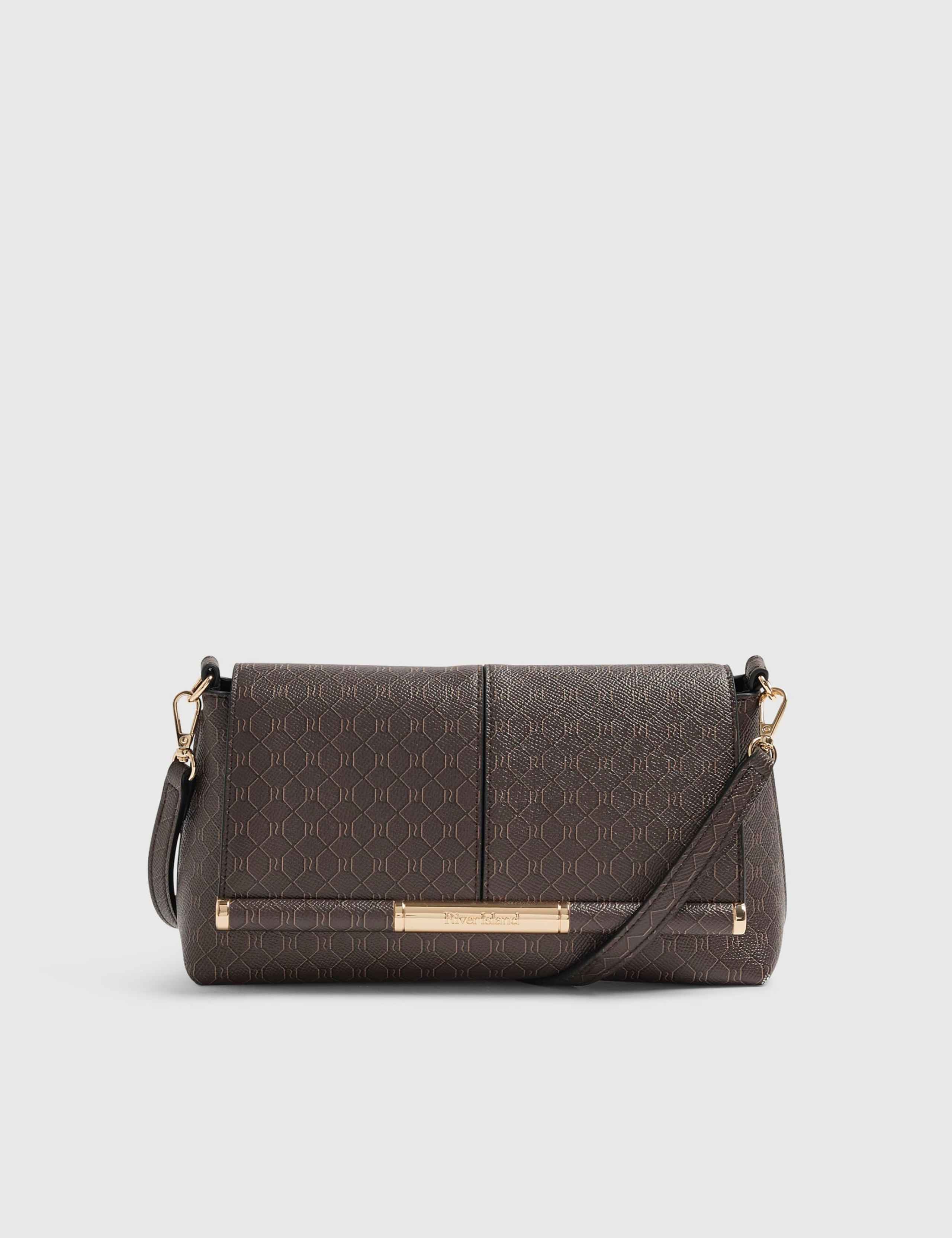 Faux Leather Monogram Shoulder Bag