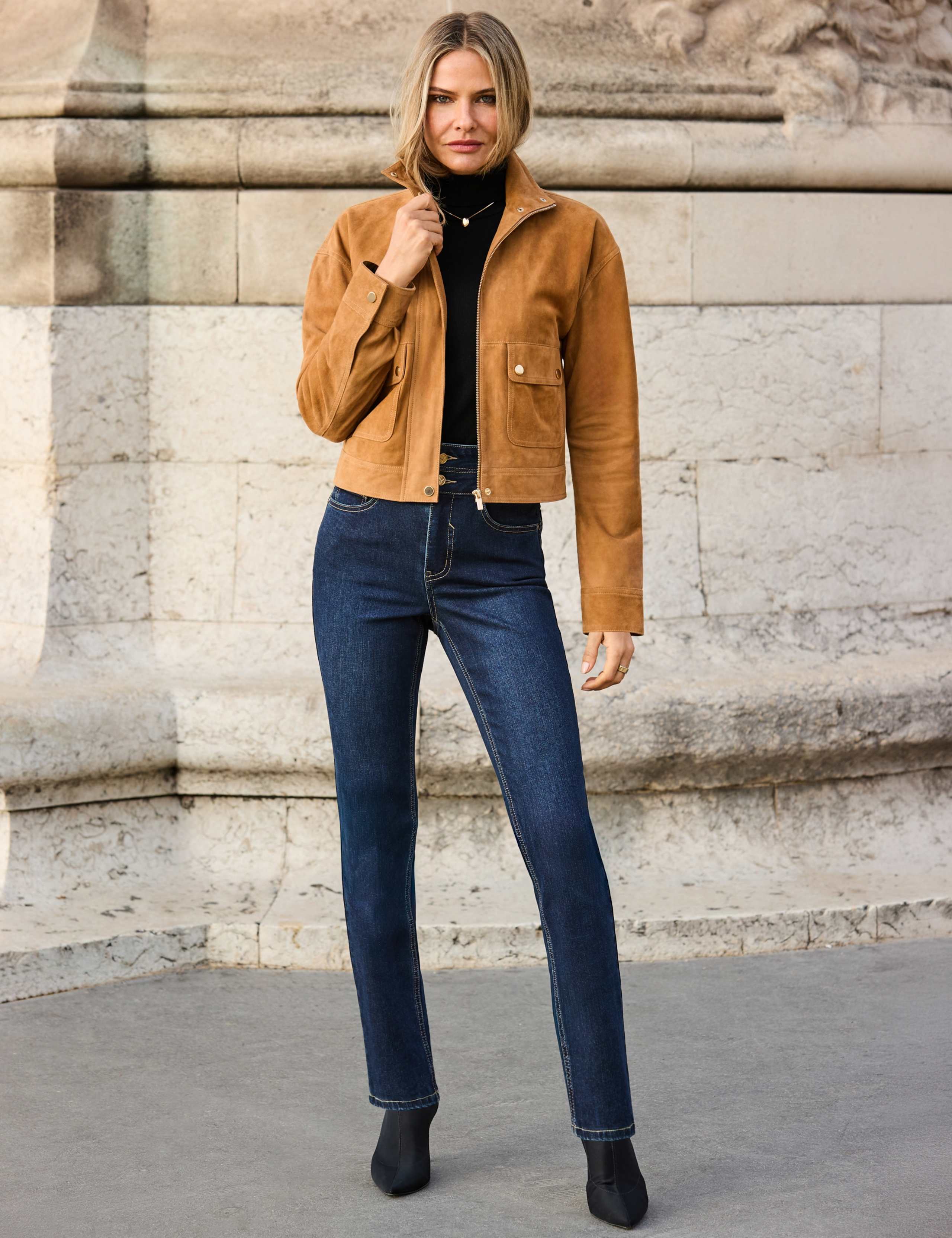 Suede Funnel Neck Bomber Jacket
