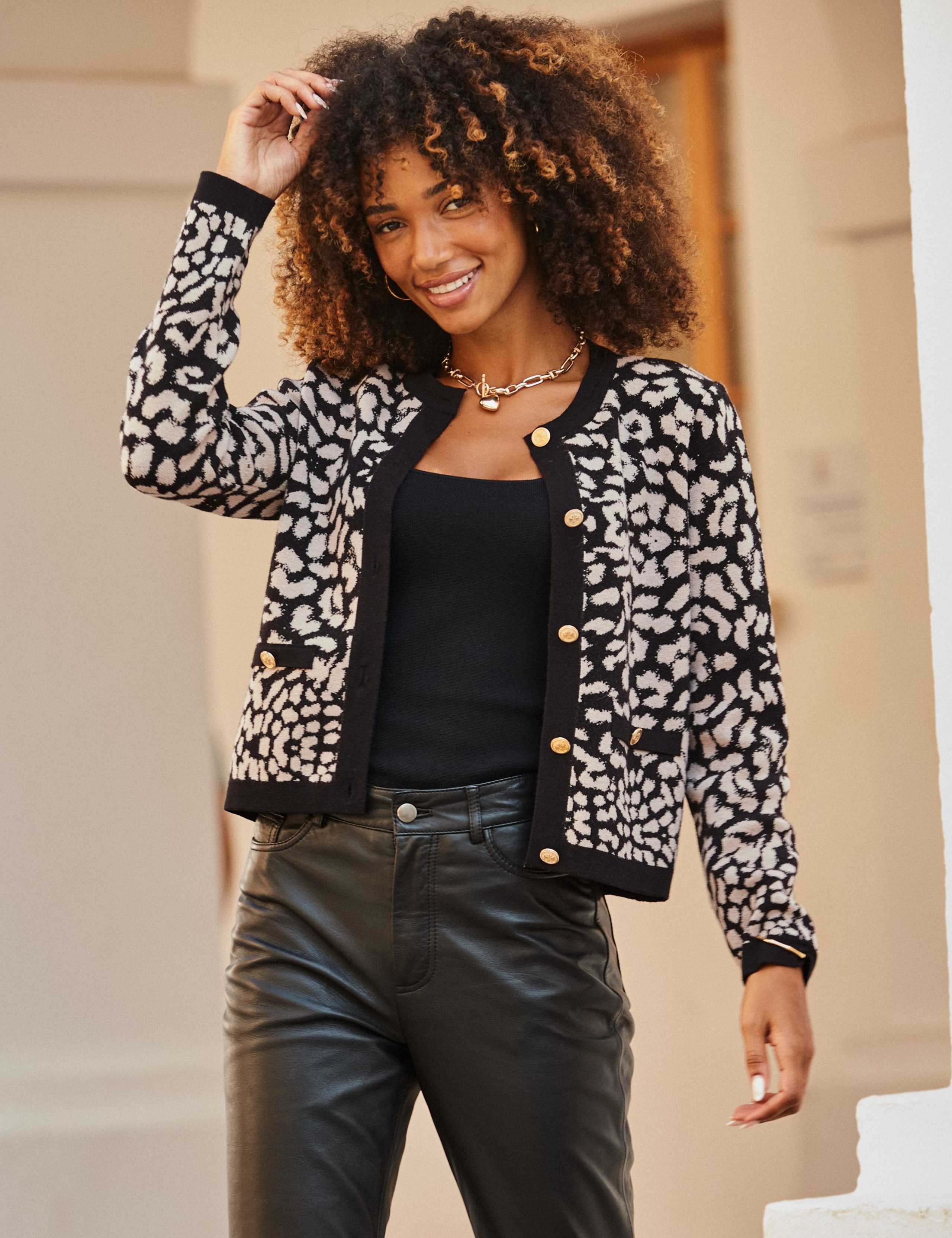 Animal Print Button Front Cropped Cardigan