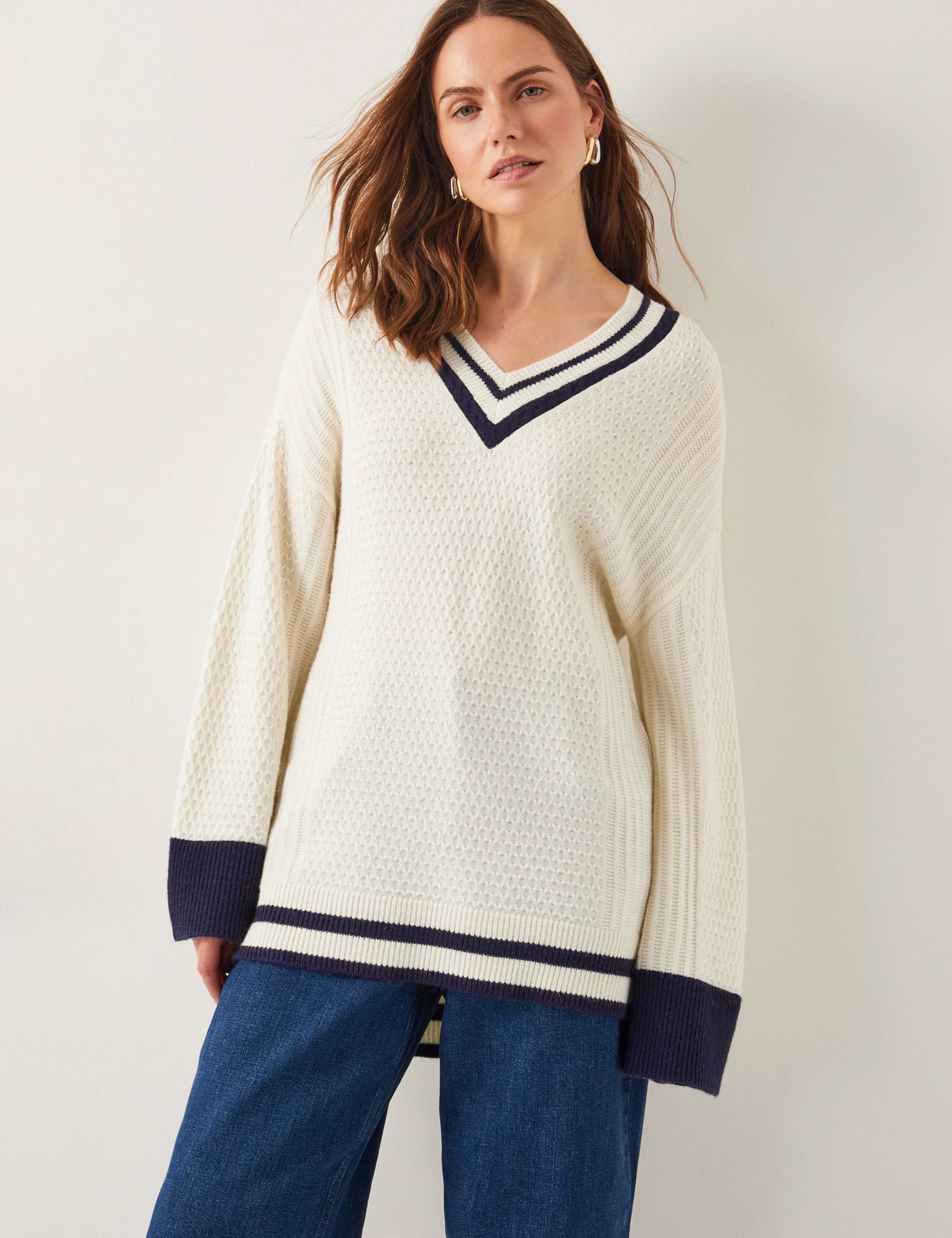 Textured V-Neck Jumper with Wool