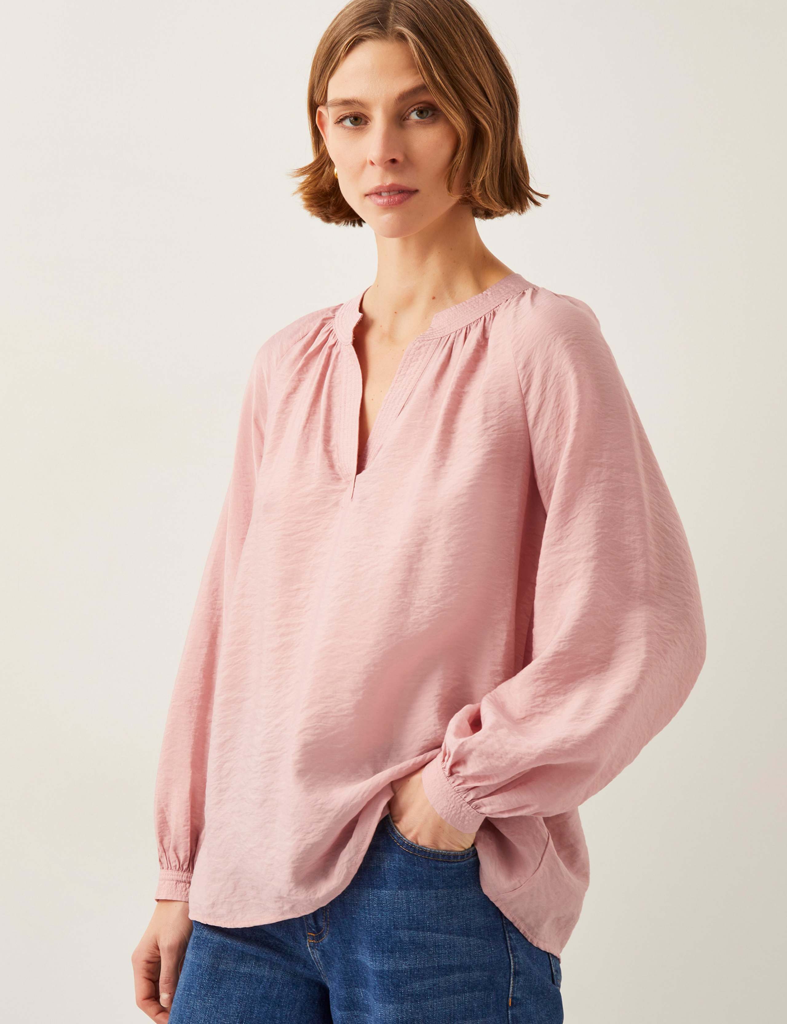 Satin Textured V-Neck Blouse