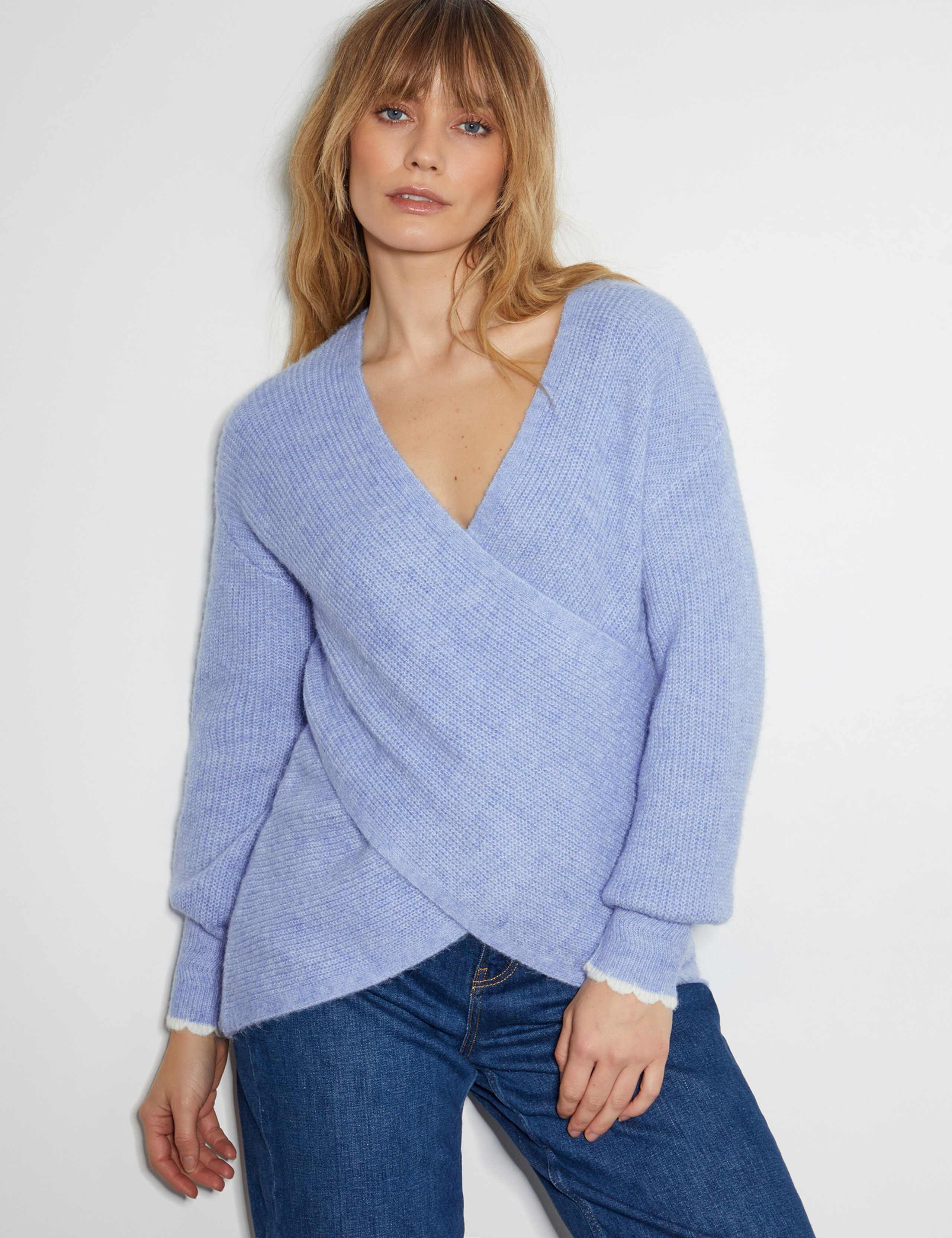 Textured V-Neck Mock Wrap Jumper