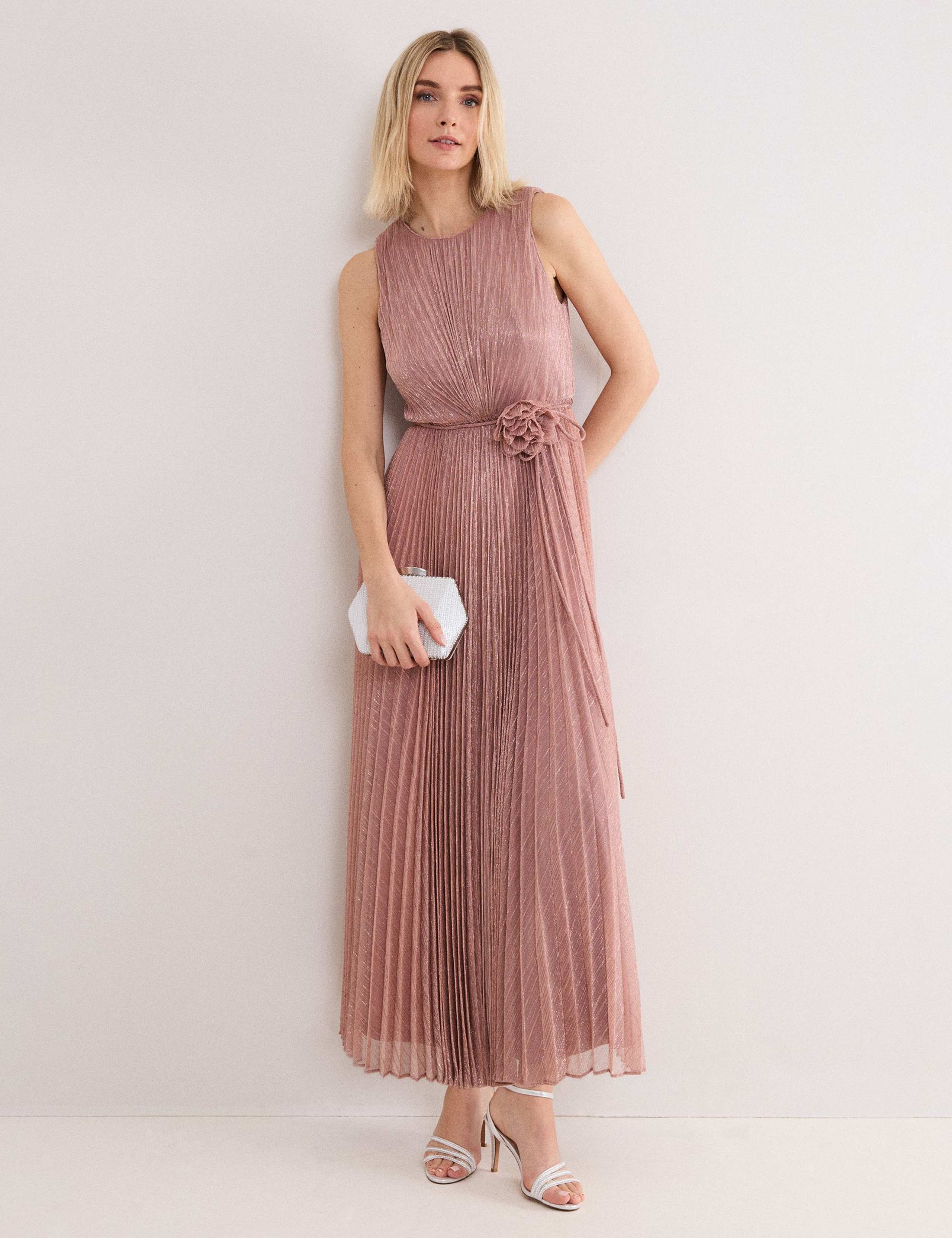 Plisse Metallic Midi Waisted Dress