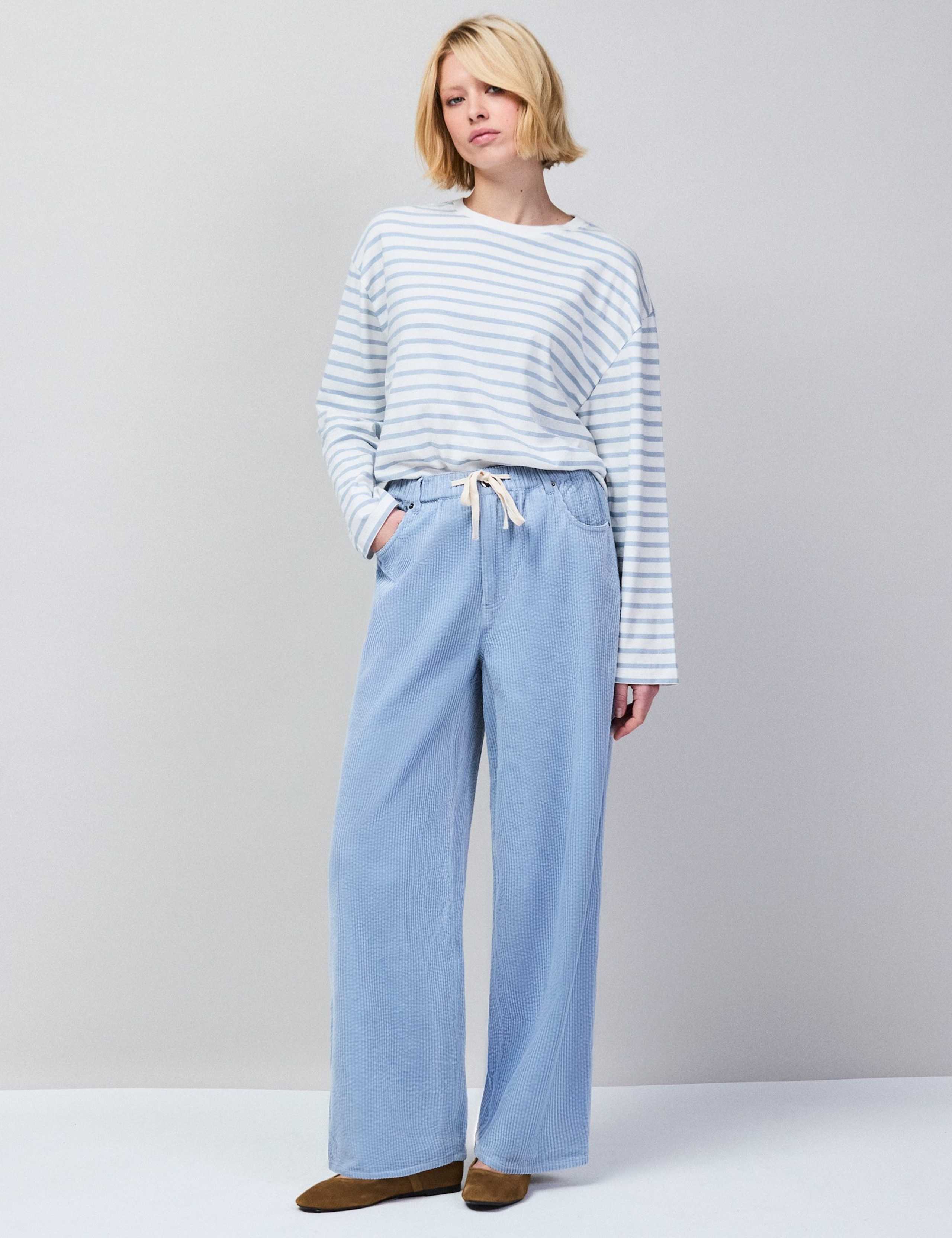 Cord Textured Drawstring Wide Leg Trousers