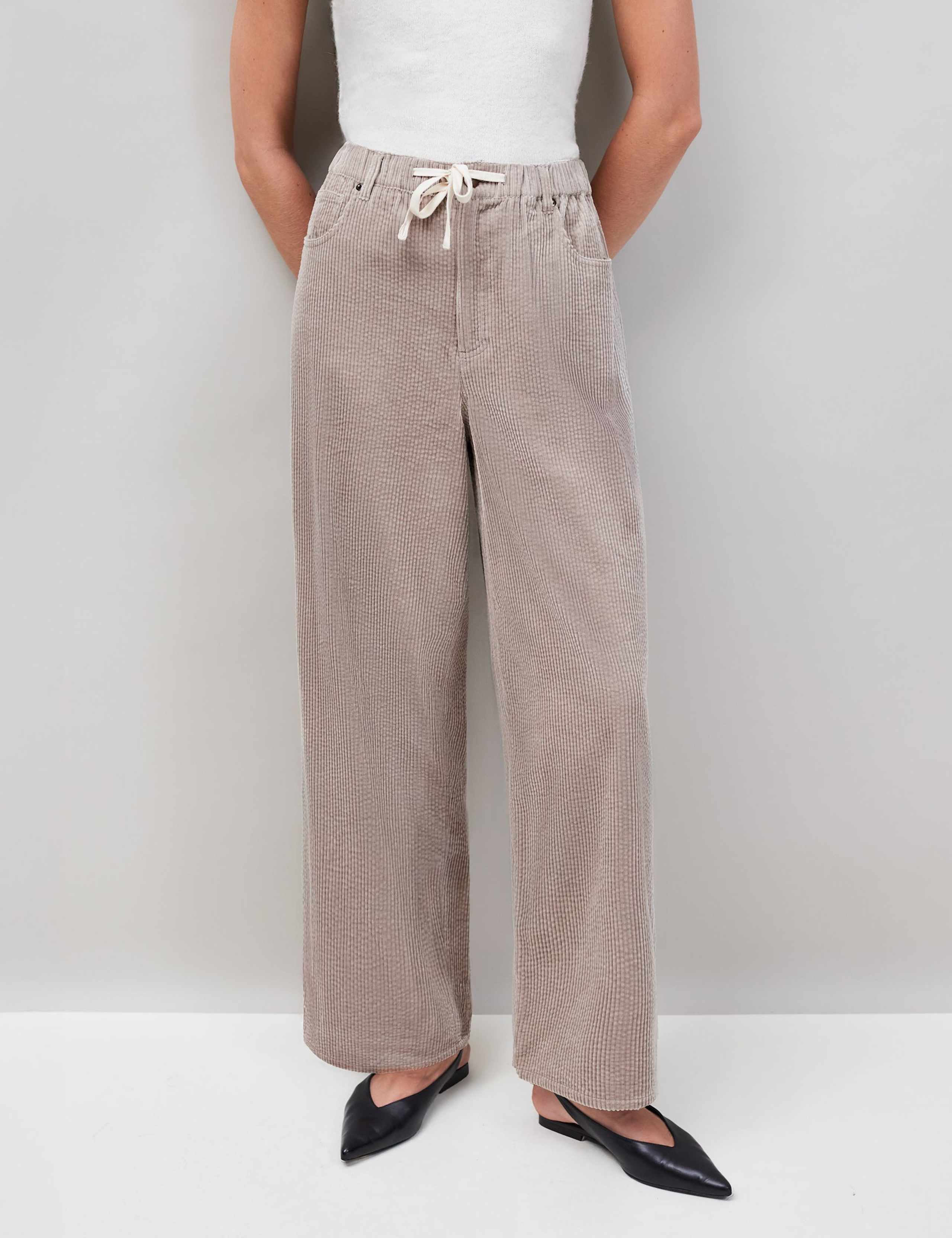 Cord Textured Drawstring Wide Leg Trousers