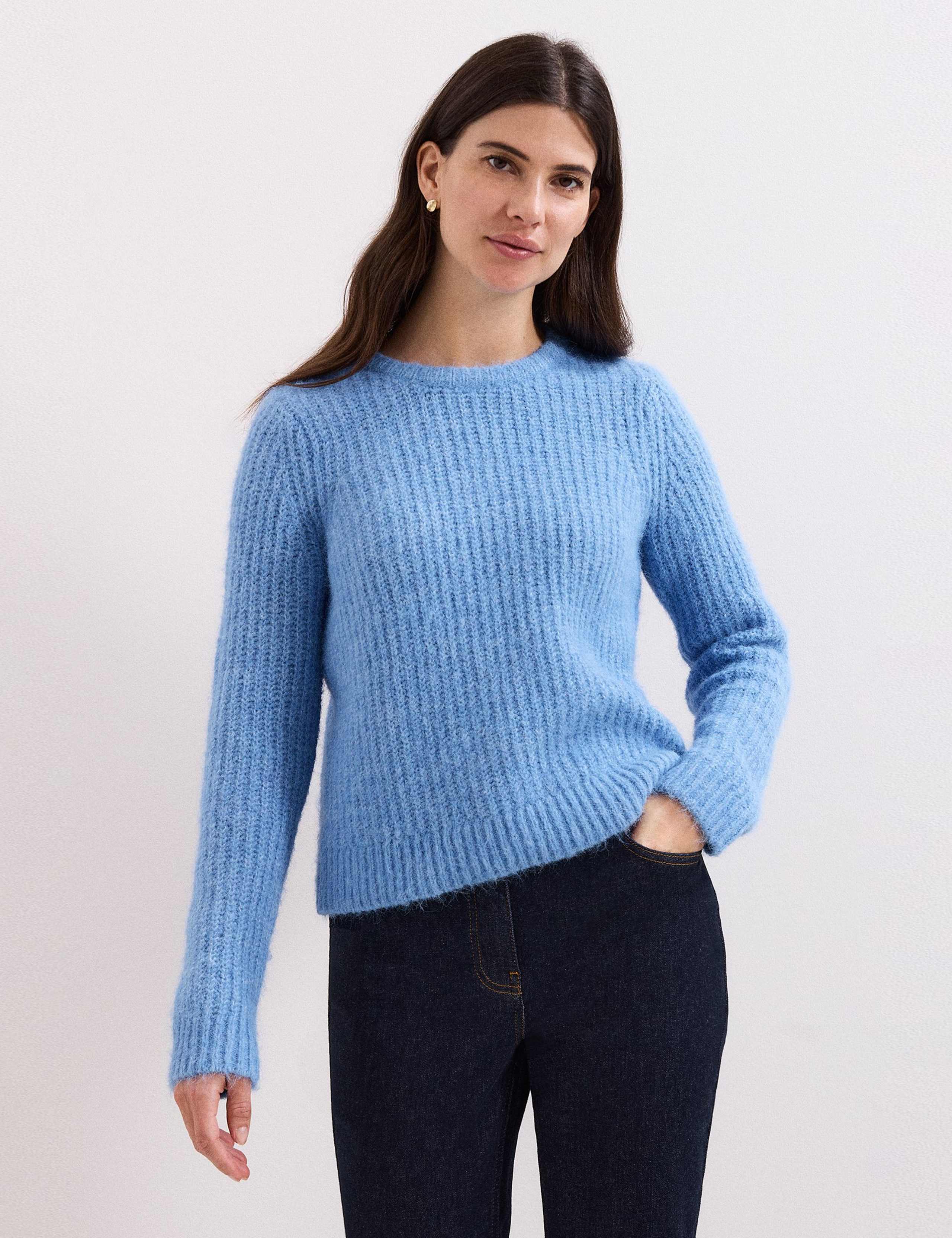 Textured Crew Neck Jumper with Wool