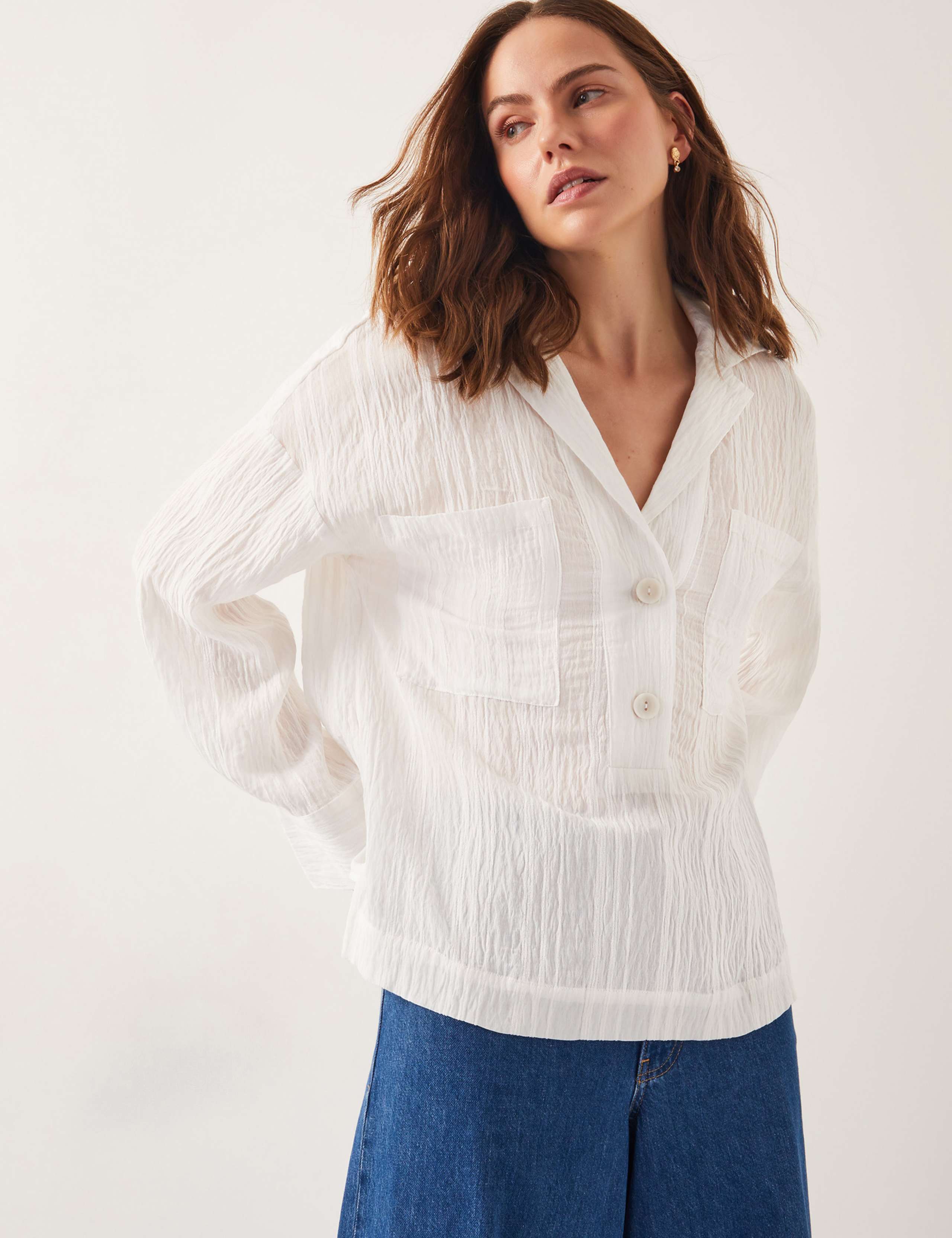 Textured Collared Button Detail Shirt