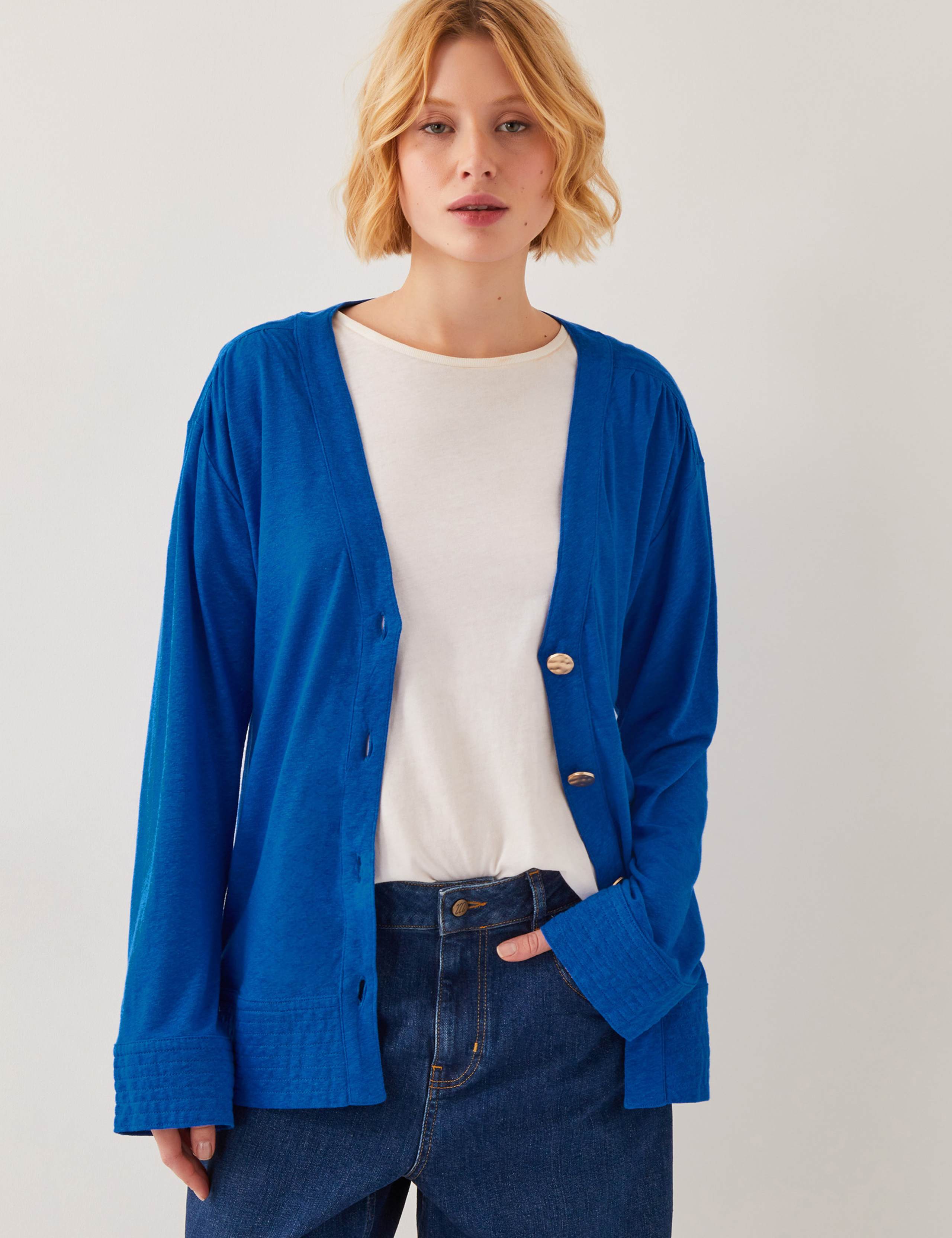 Linen Rich V-Neck Midi Cardigan