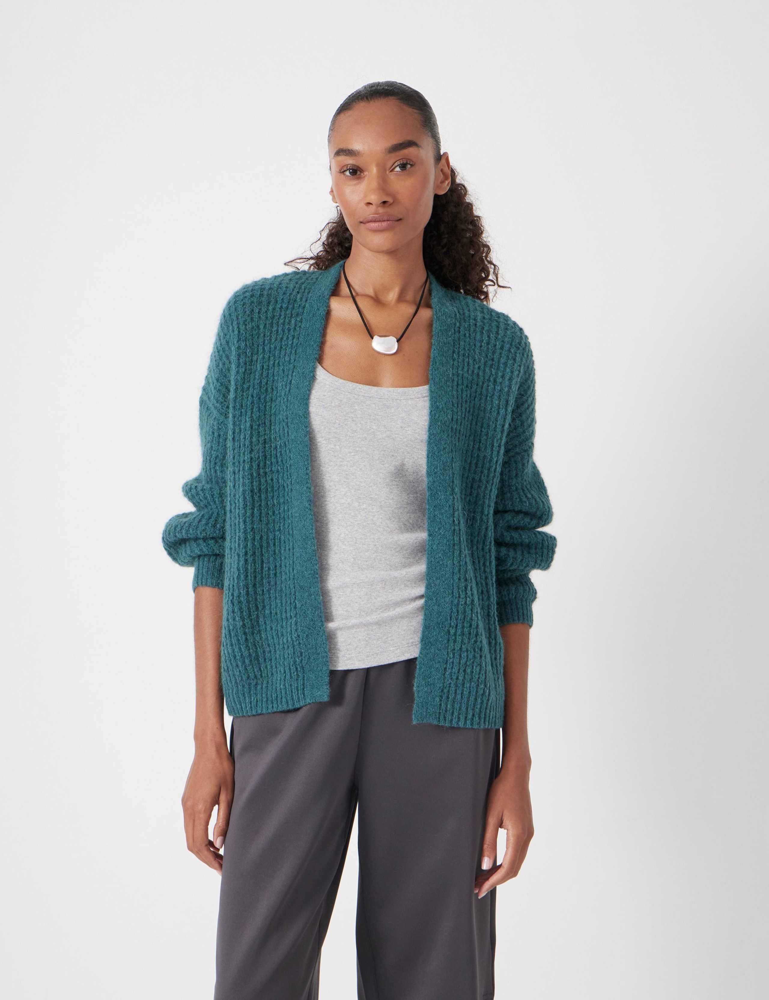 Wool Blend Textured Relaxed Cardigan