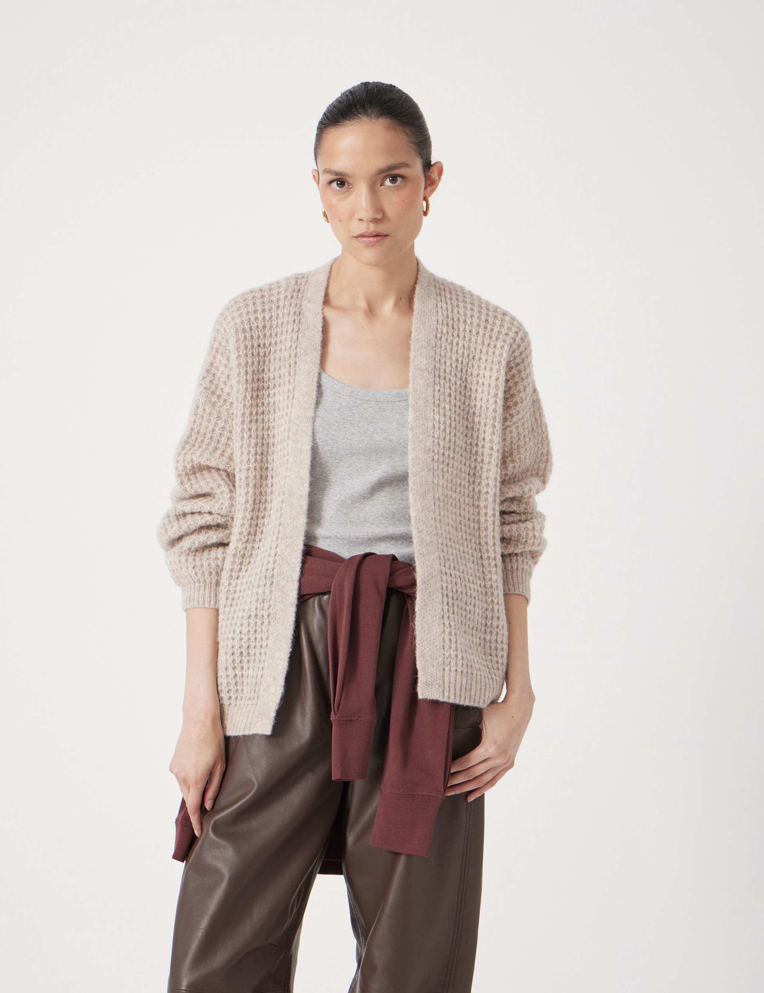 Wool Blend Textured Relaxed Cardigan