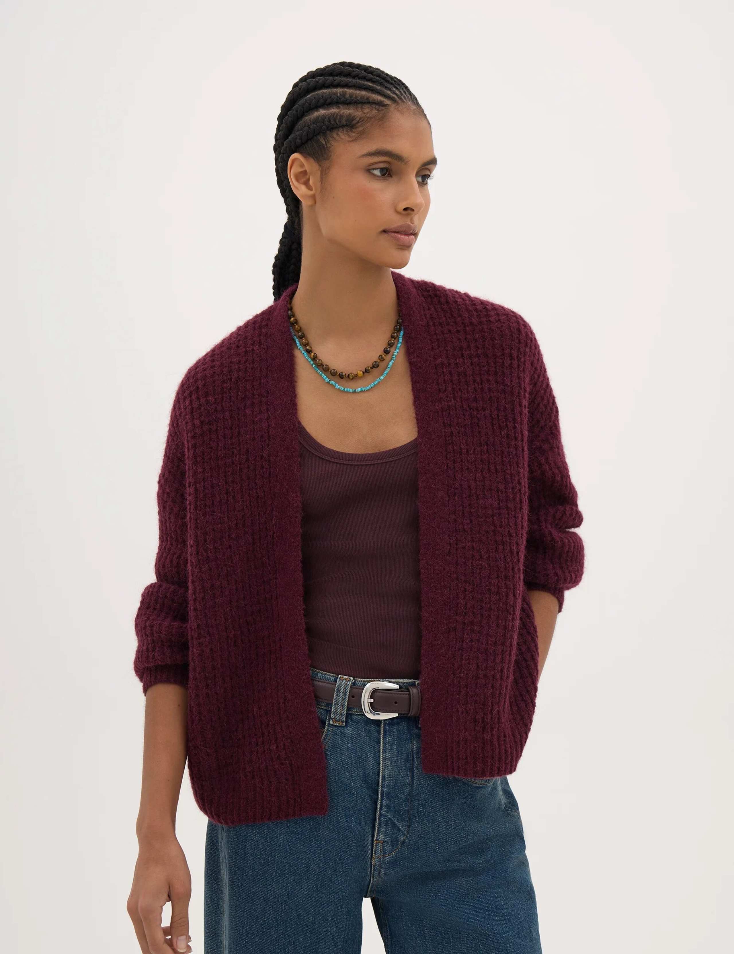 Wool Blend Textured Relaxed Cardigan