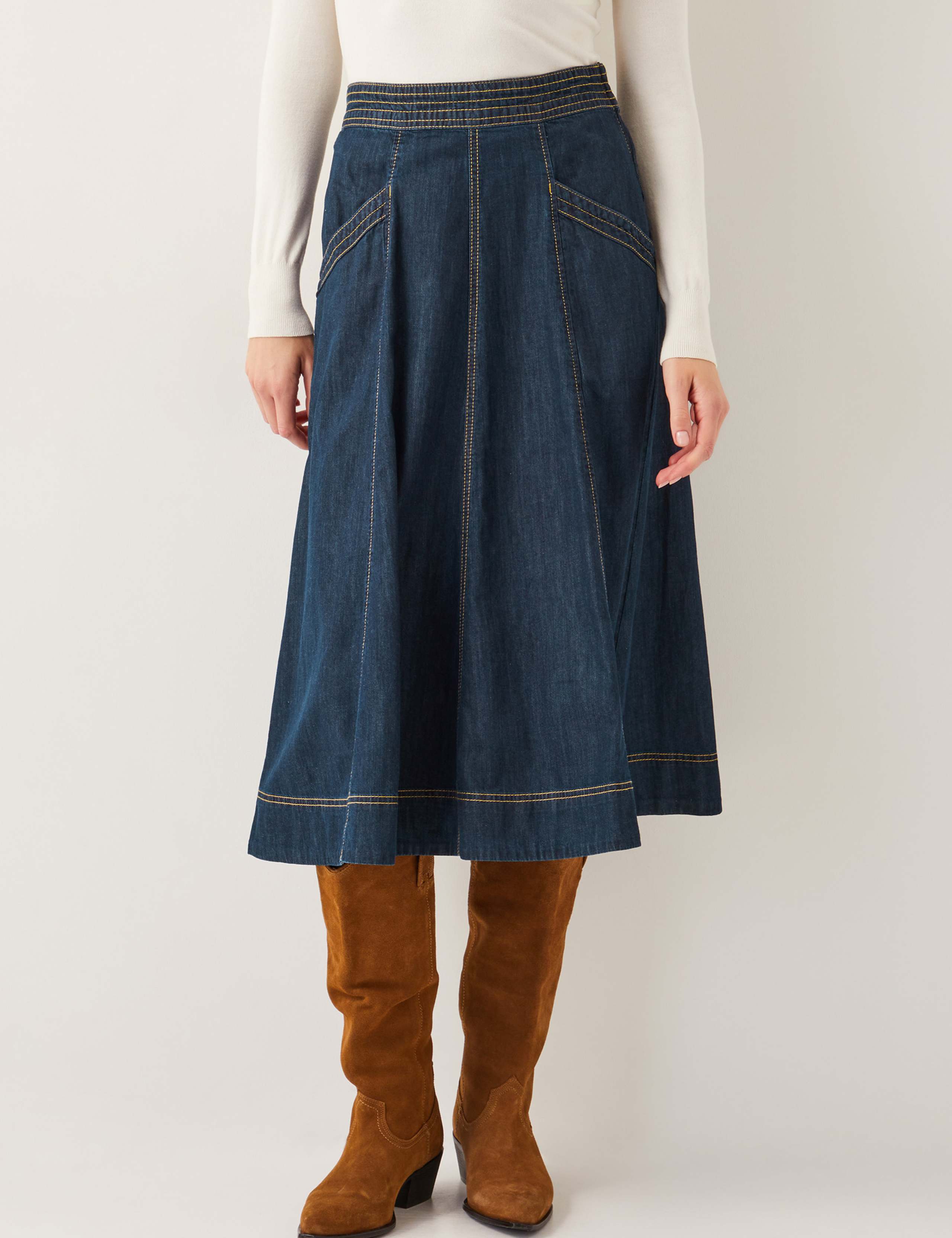 Denim Seam Detail Midi Skirt