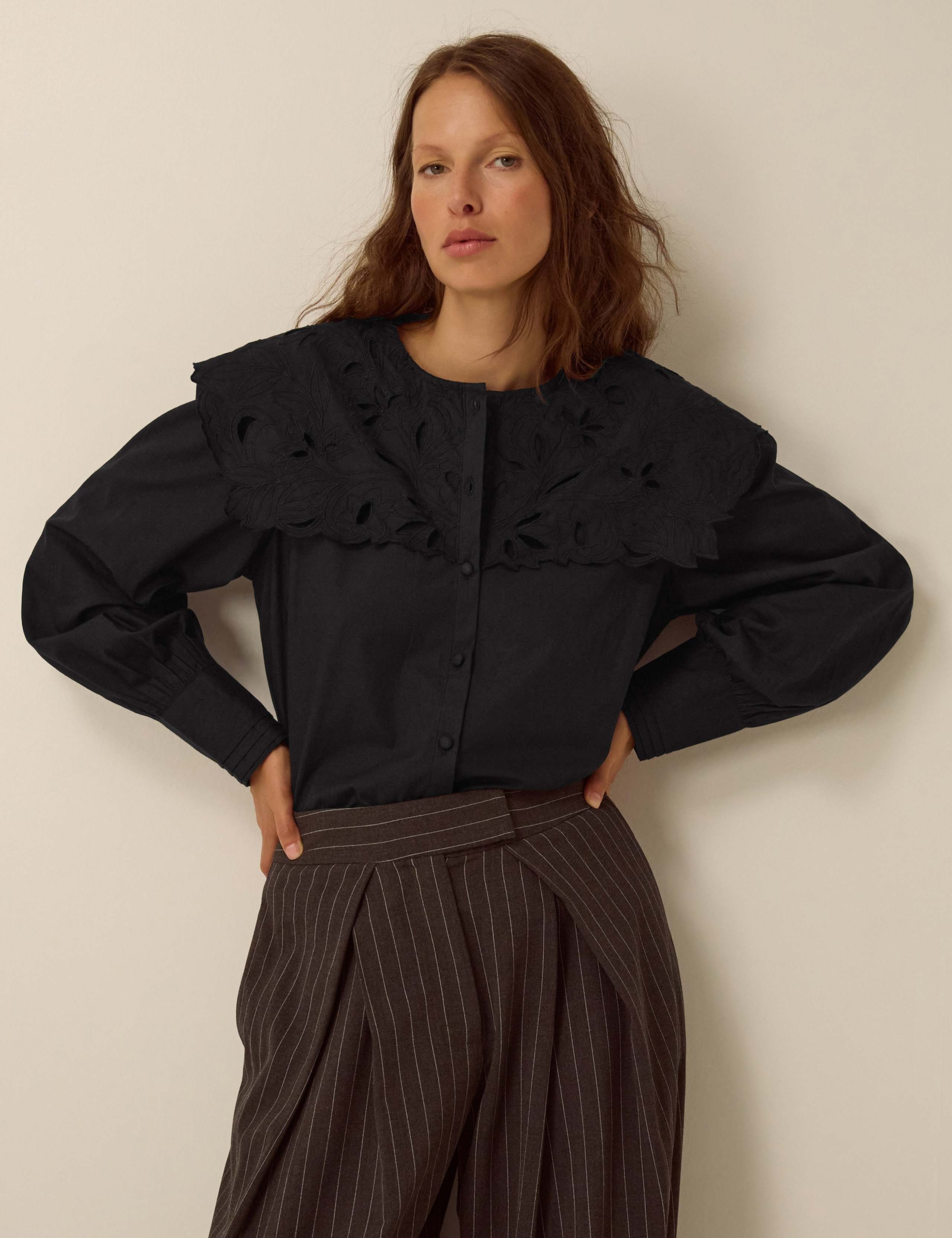 Pure Cotton Embroidered Collared Shirt