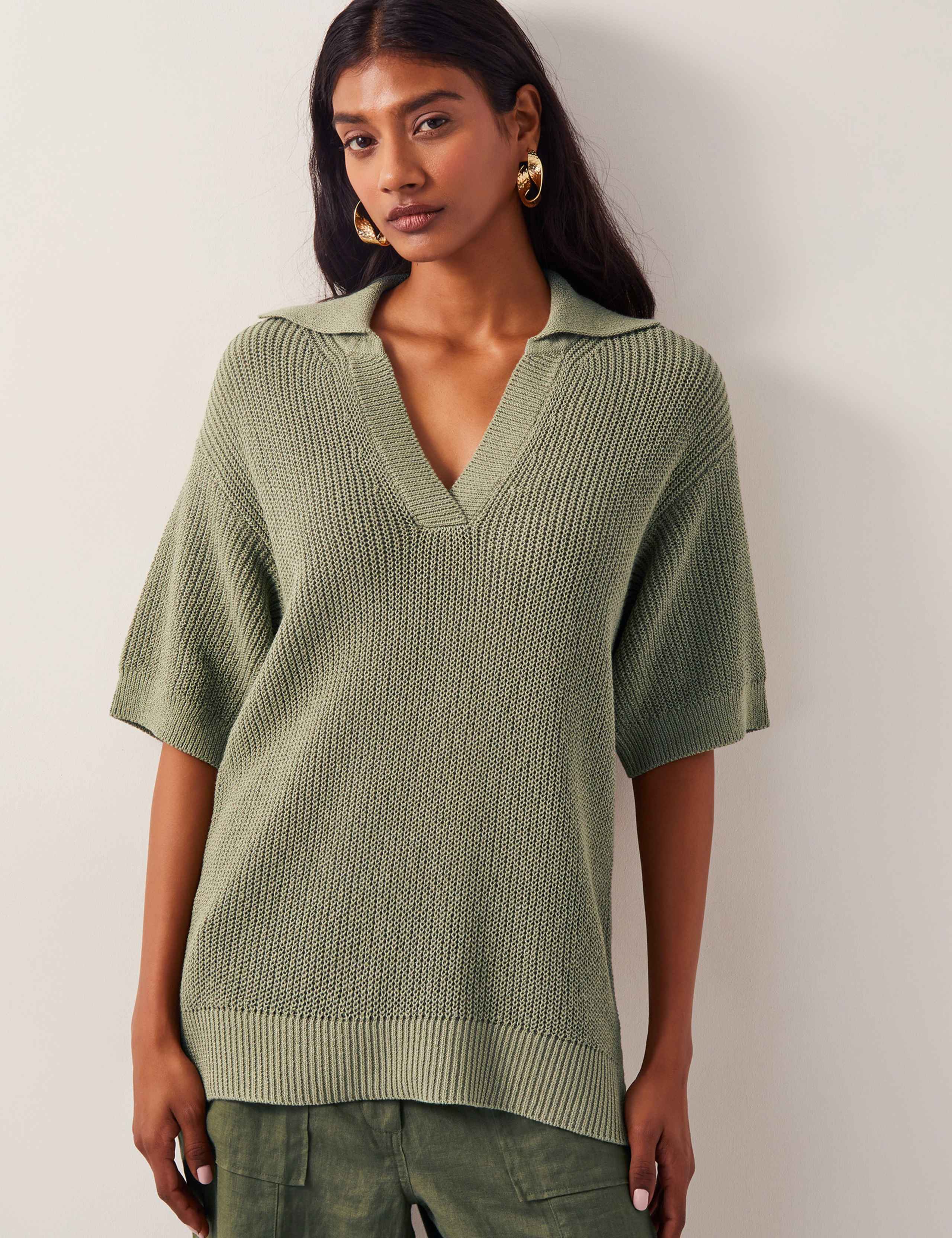 Cotton Rich Collared Knitted Top
