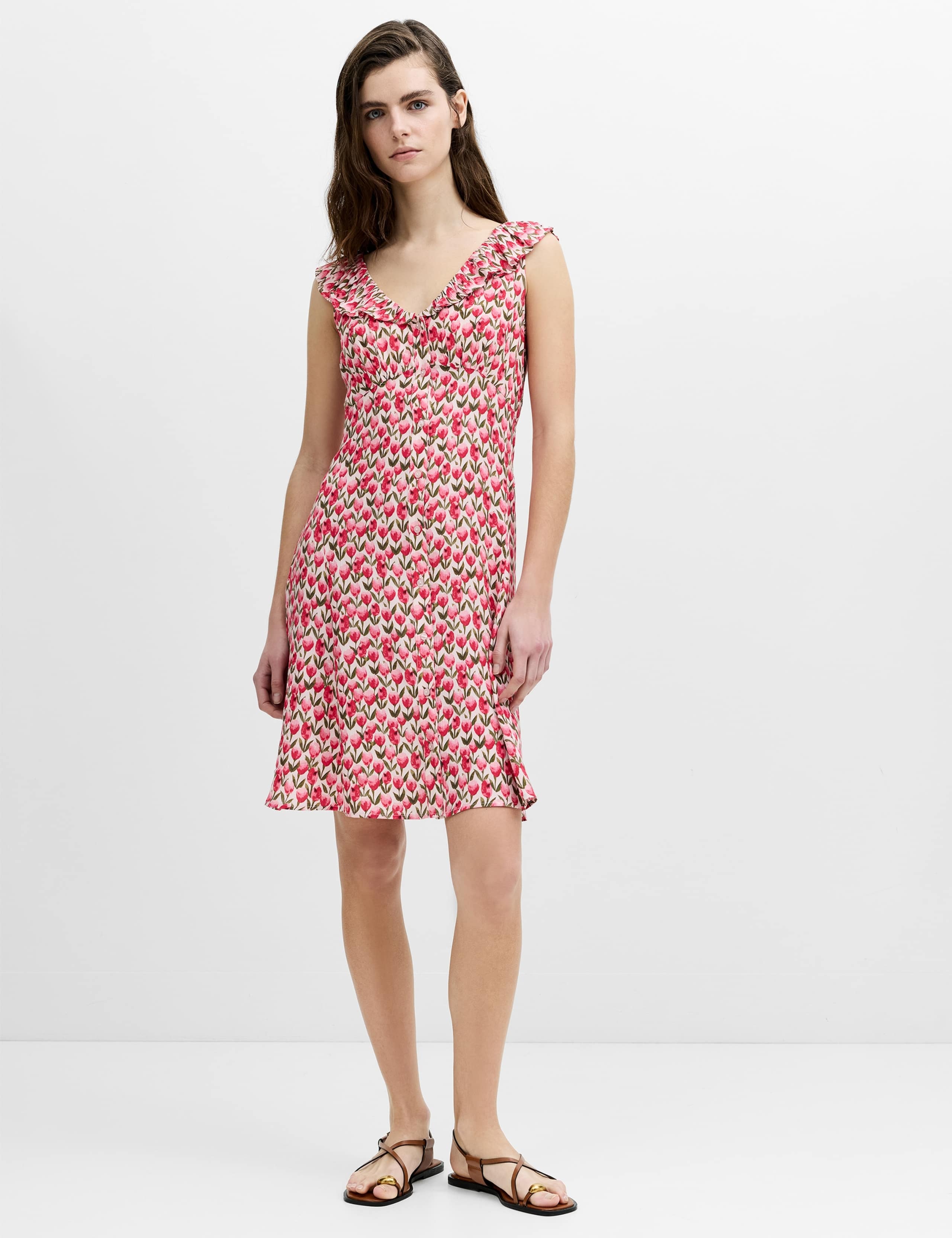 Floral V-Neck Frill Detail Mini Tea Dress