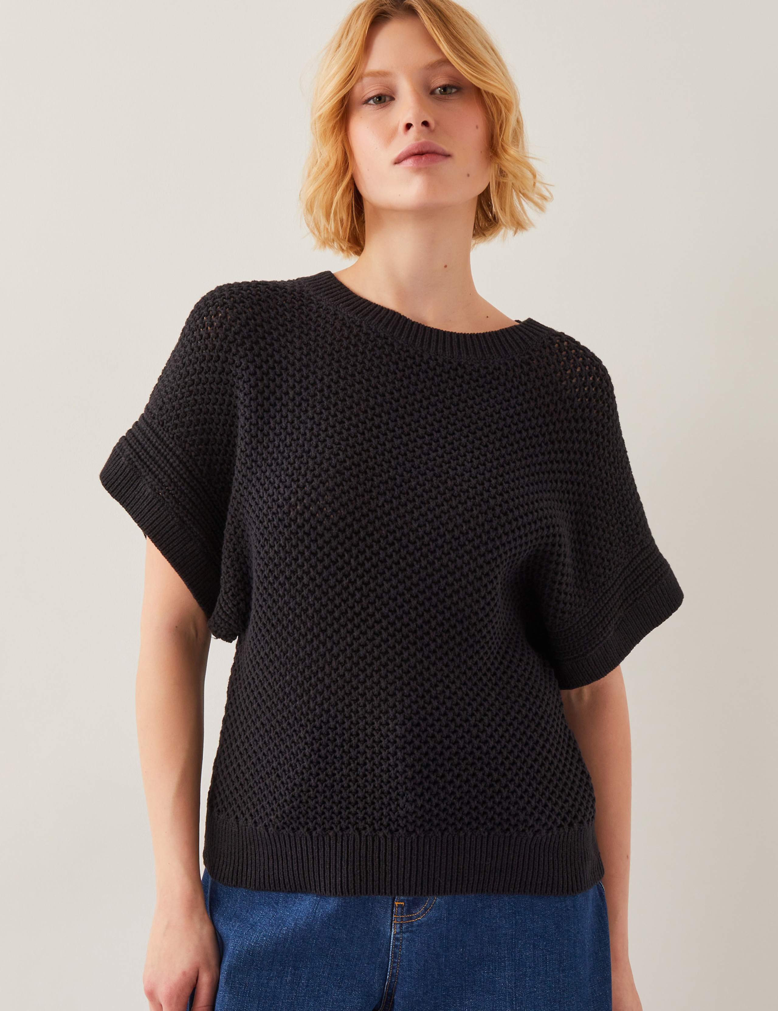 Pure Cotton Textured Crew Neck Jumper