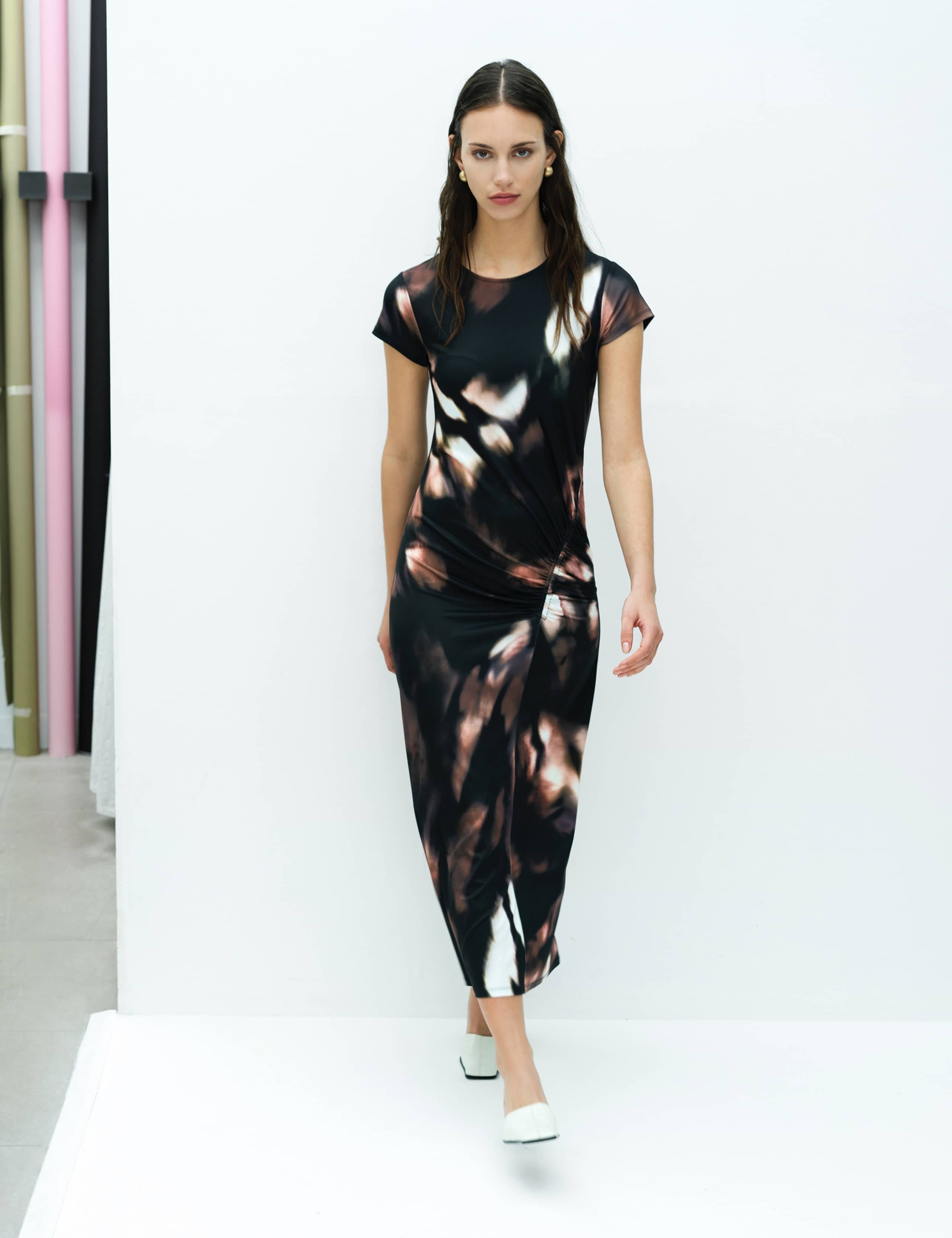 Jersey Abstract Crew Neck Midaxi Column Dress